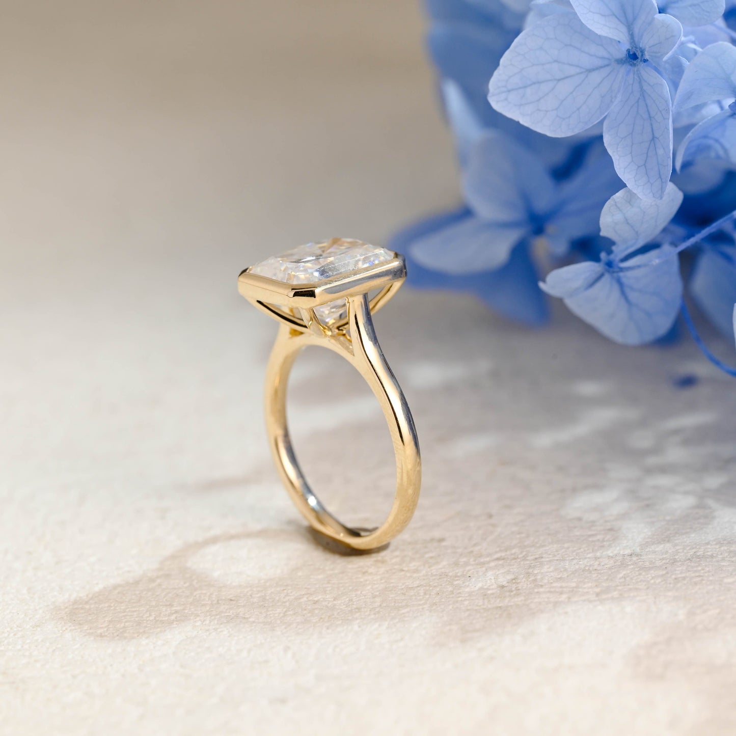 CausYou Radiant Cut Moissanite Engagement Ring Solid Gold Solitaire Bezel Radiant Cut Moissanite Engagement Ring