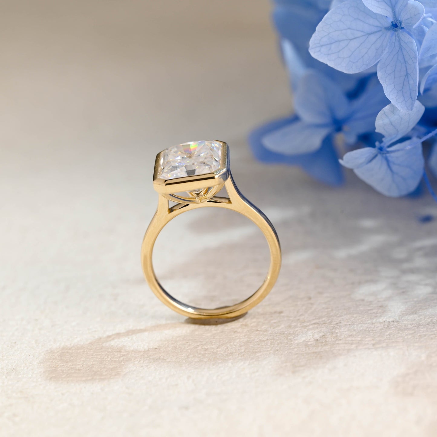 CausYou Radiant Cut Moissanite Engagement Ring Solid Gold Solitaire Bezel Radiant Cut Moissanite Engagement Ring