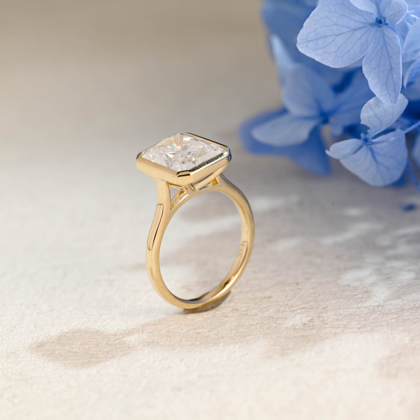 CausYou Radiant Cut Moissanite Engagement Ring Solid Gold Solitaire Bezel Radiant Cut Moissanite Engagement Ring