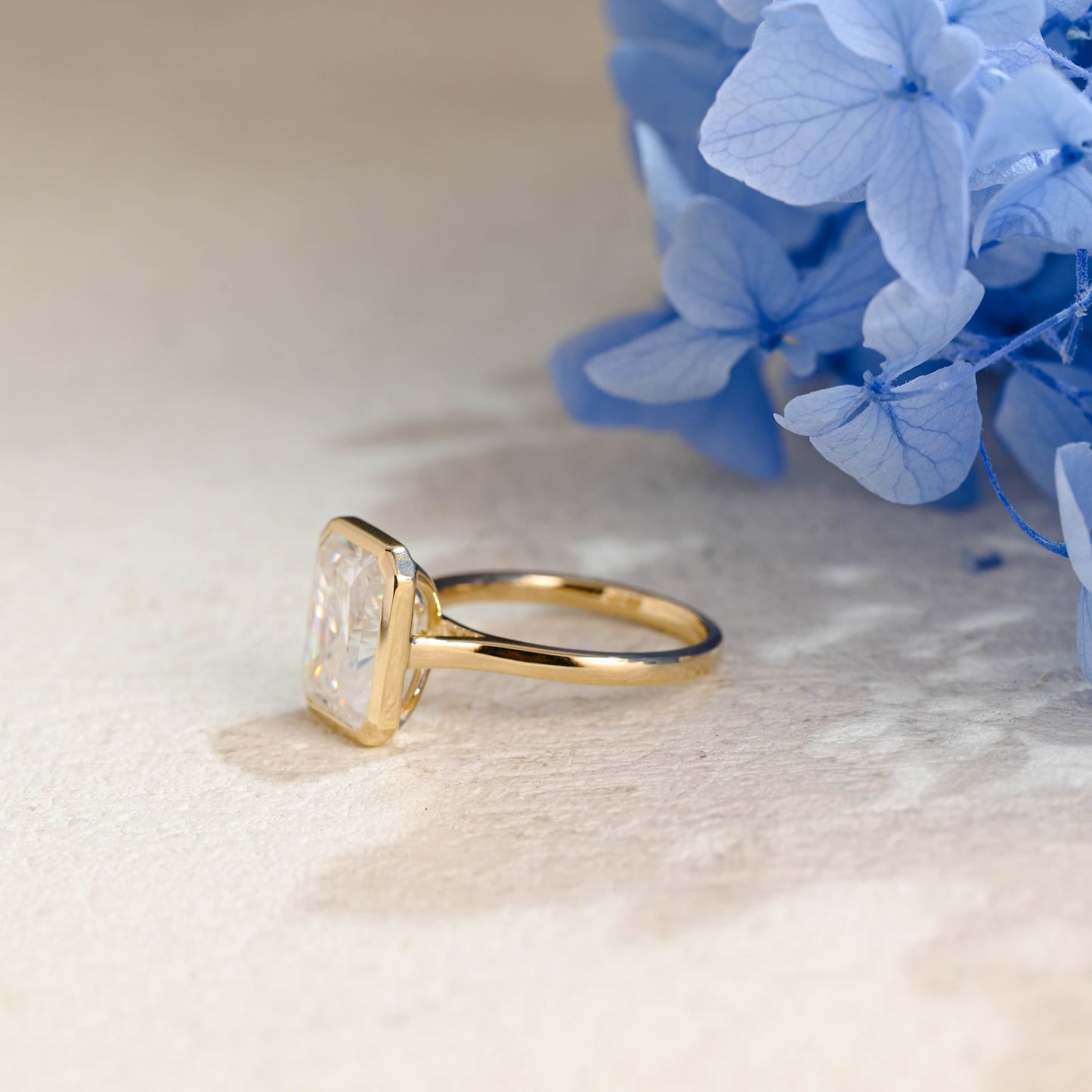 CausYou Radiant Cut Moissanite Engagement Ring Solid Gold Solitaire Bezel Radiant Cut Moissanite Engagement Ring