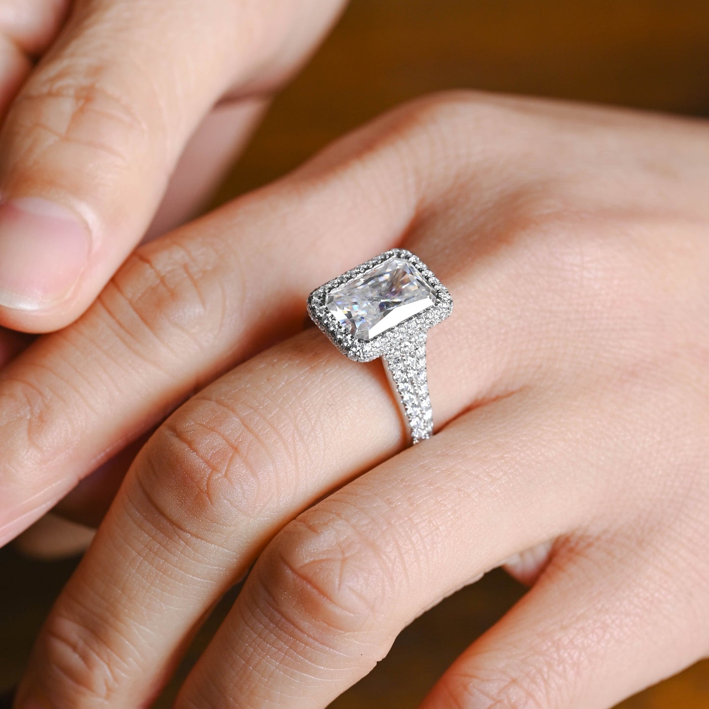 CausYou Radiant Cut Moissanite Engagement Ring Solid Gold Split Shank Radiant Cut Moissanite Engagement Ring