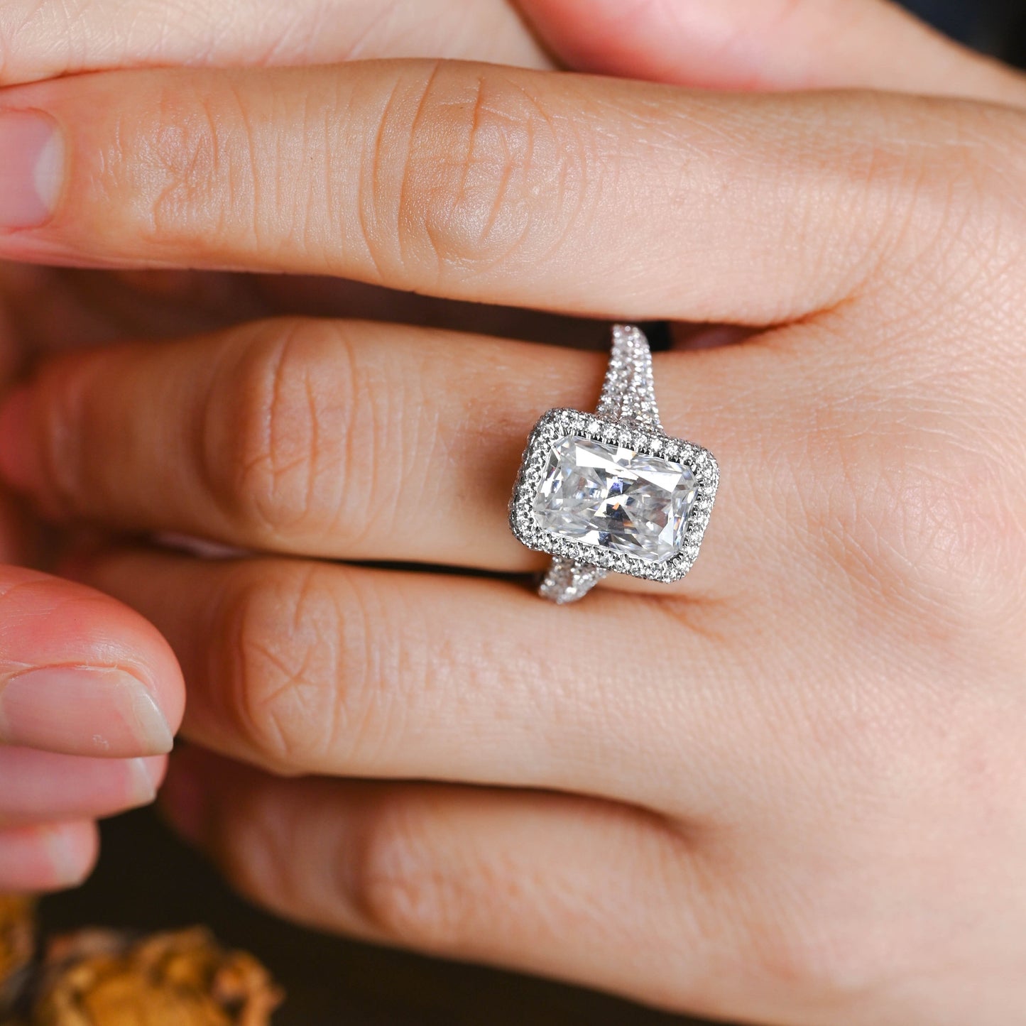 CausYou Radiant Cut Moissanite Engagement Ring Solid Gold Split Shank Radiant Cut Moissanite Engagement Ring