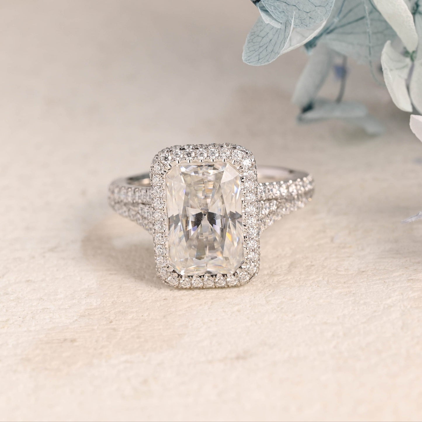 CausYou Radiant Cut Moissanite Engagement Ring Solid Gold Split Shank Radiant Cut Moissanite Engagement Ring