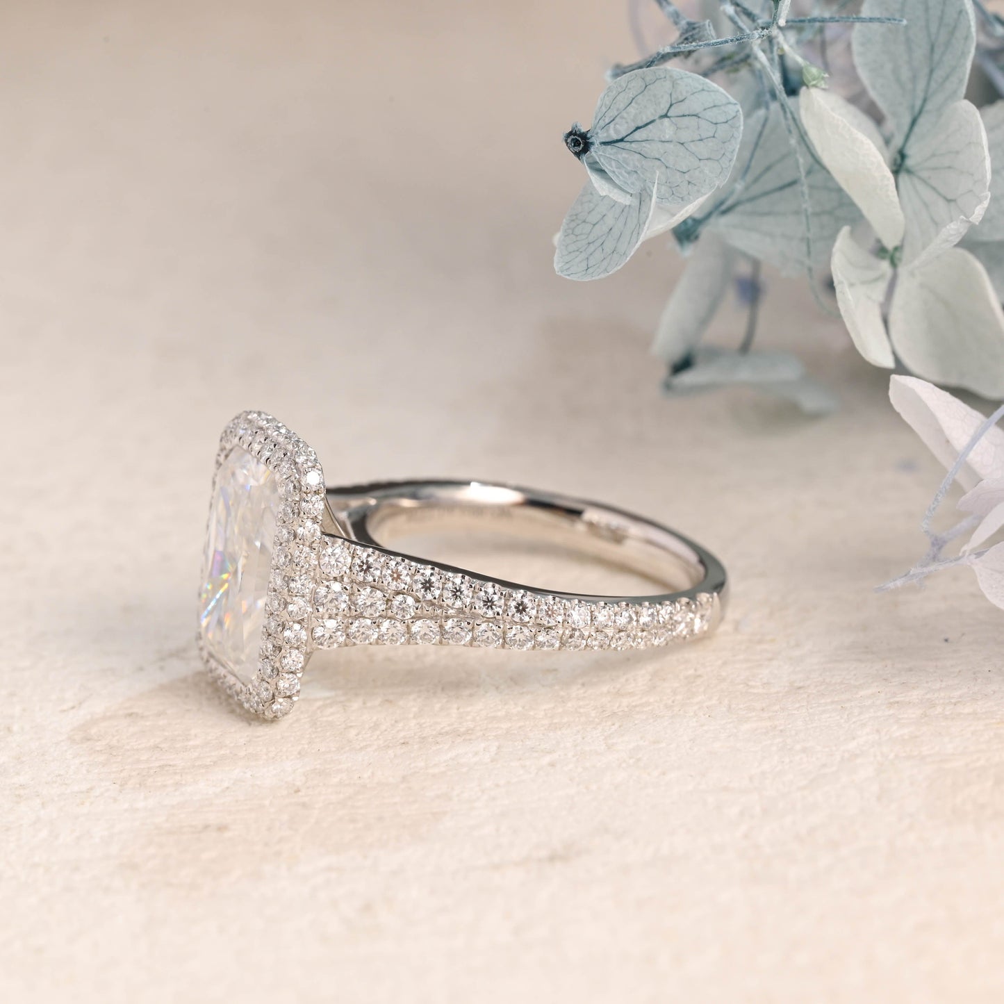 CausYou Radiant Cut Moissanite Engagement Ring Solid Gold Split Shank Radiant Cut Moissanite Engagement Ring