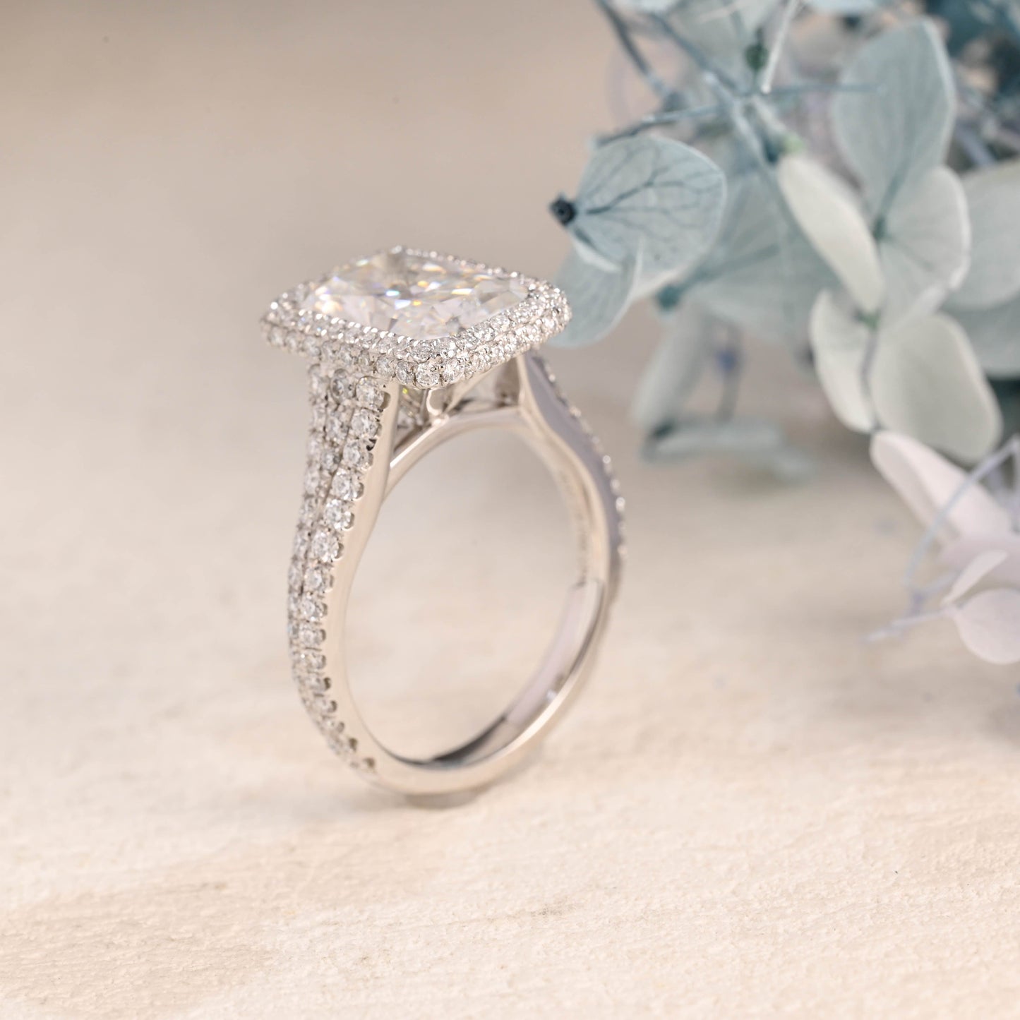 CausYou Radiant Cut Moissanite Engagement Ring Solid Gold Split Shank Radiant Cut Moissanite Engagement Ring