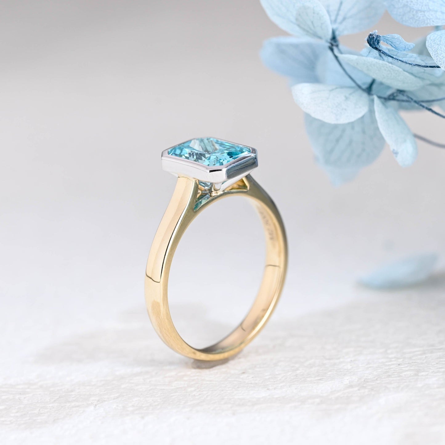 CausYou Radiant Cut Moissanite Engagement Ring Solid Gold Two Tone Light Blue Radiant Cut Aquamarine Engagement Ring