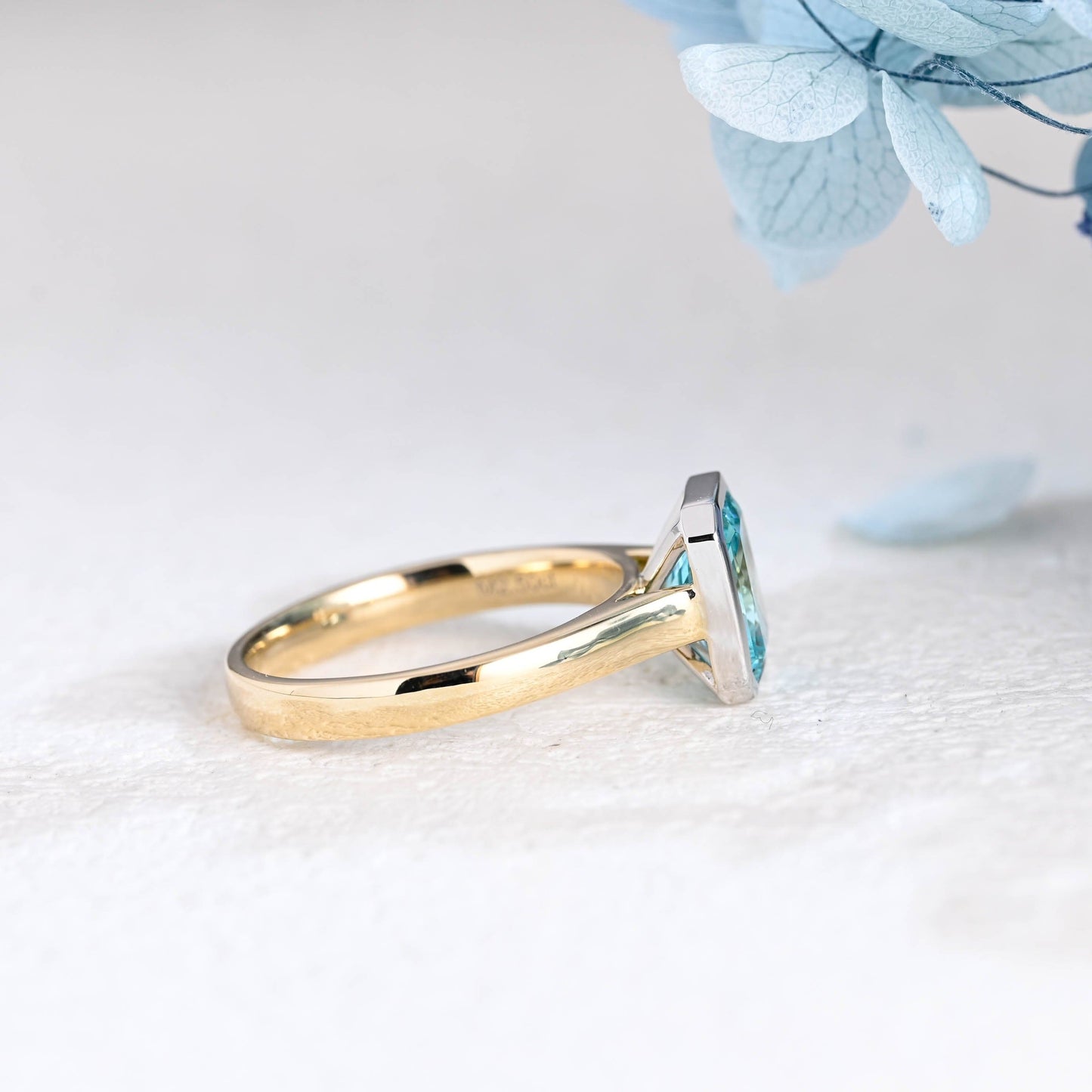 CausYou Radiant Cut Moissanite Engagement Ring Solid Gold Two Tone Light Blue Radiant Cut Aquamarine Engagement Ring