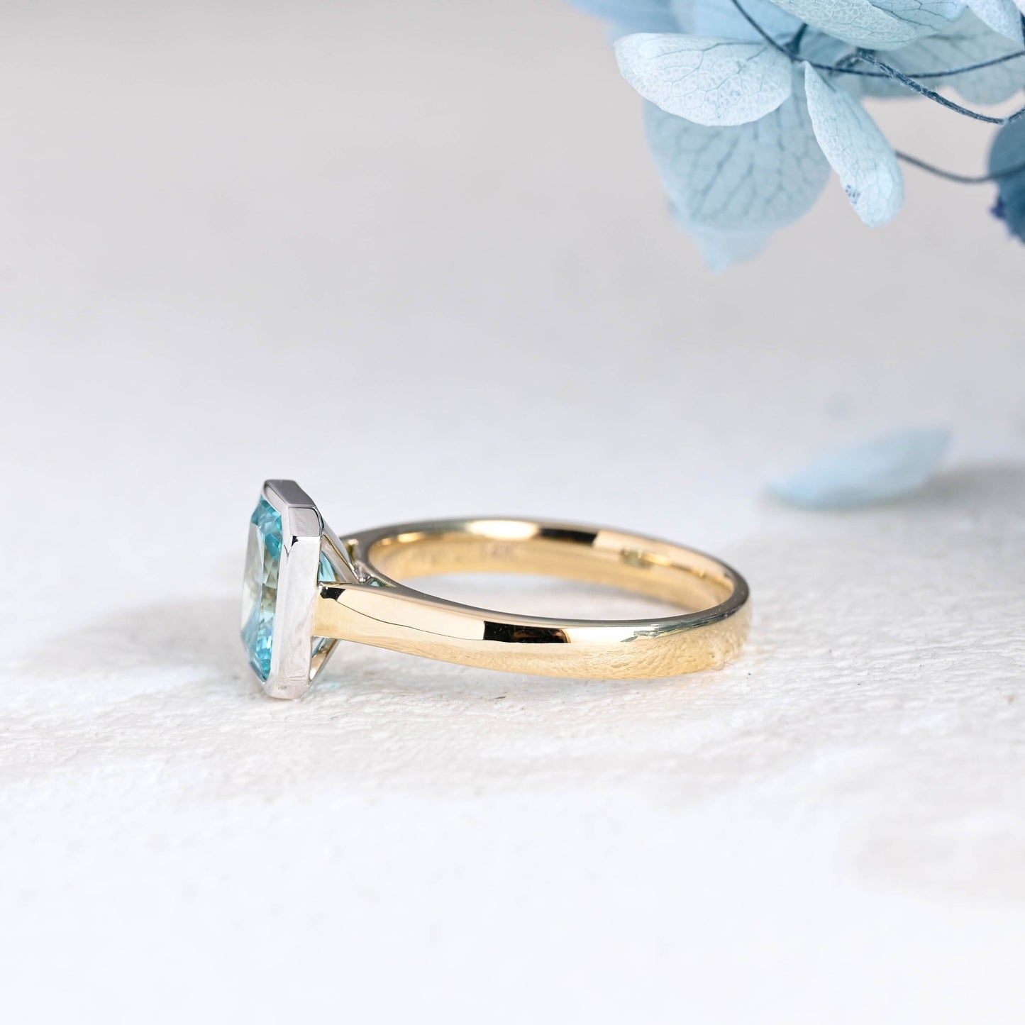 CausYou Radiant Cut Moissanite Engagement Ring Solid Gold Two Tone Light Blue Radiant Cut Aquamarine Engagement Ring