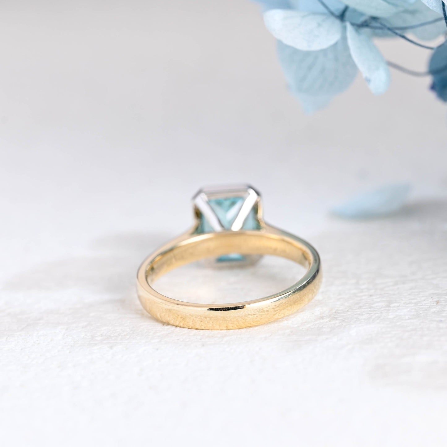 CausYou Radiant Cut Moissanite Engagement Ring Solid Gold Two Tone Light Blue Radiant Cut Aquamarine Engagement Ring