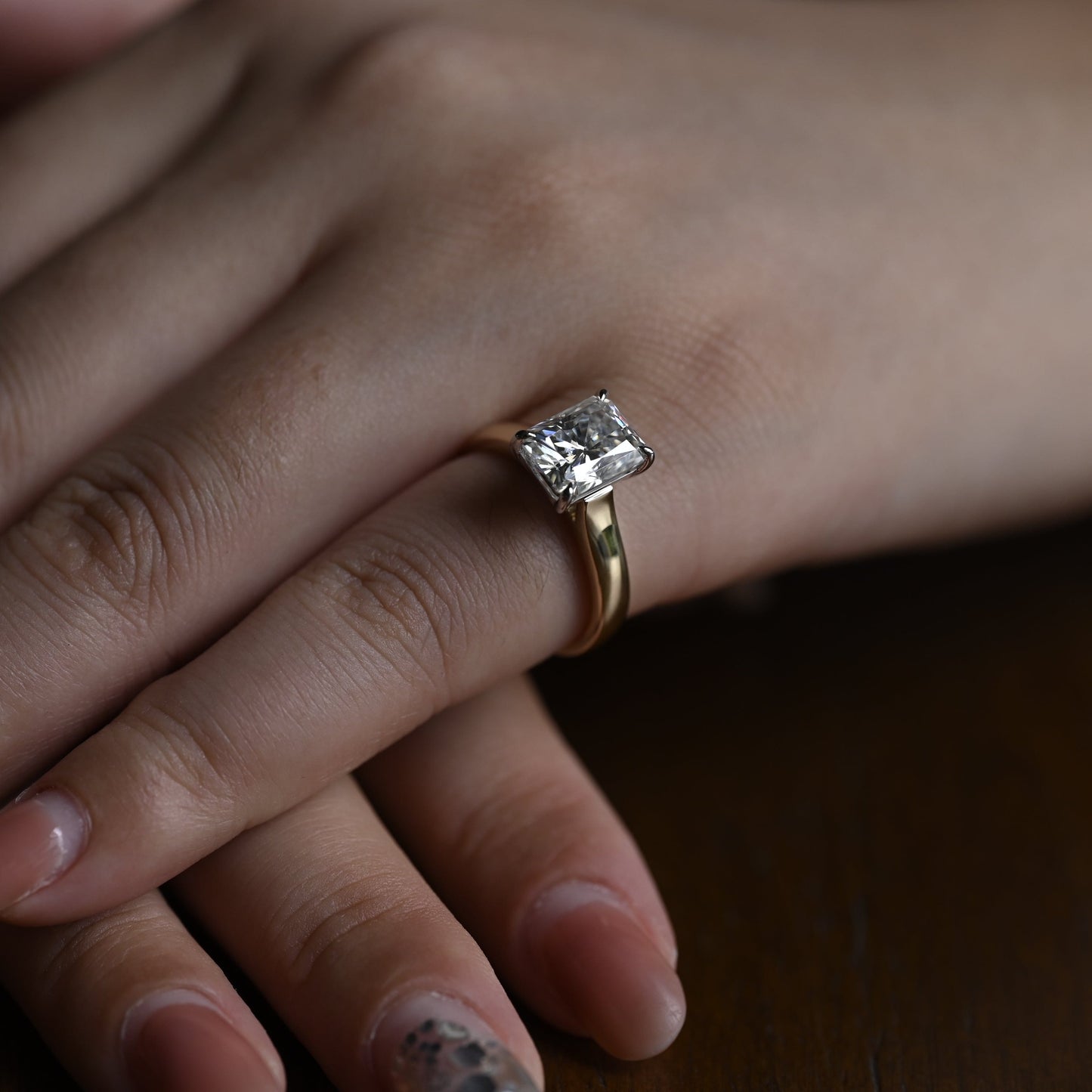 CausYou Radiant Cut Moissanite Engagement Ring Solid Gold Two Tone Radiant Cut Moissanite Engagement Ring