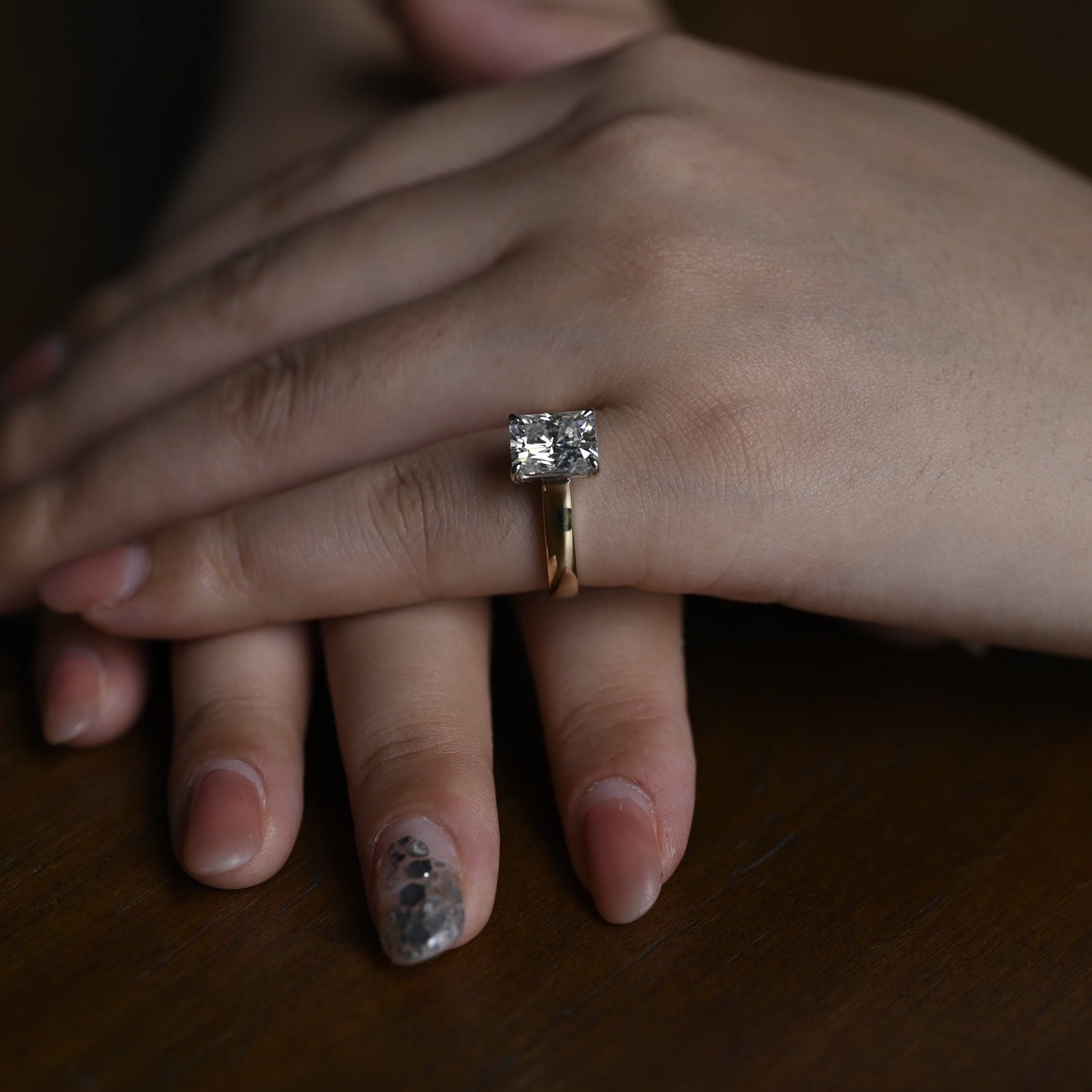 CausYou Radiant Cut Moissanite Engagement Ring Solid Gold Two Tone Radiant Cut Moissanite Engagement Ring