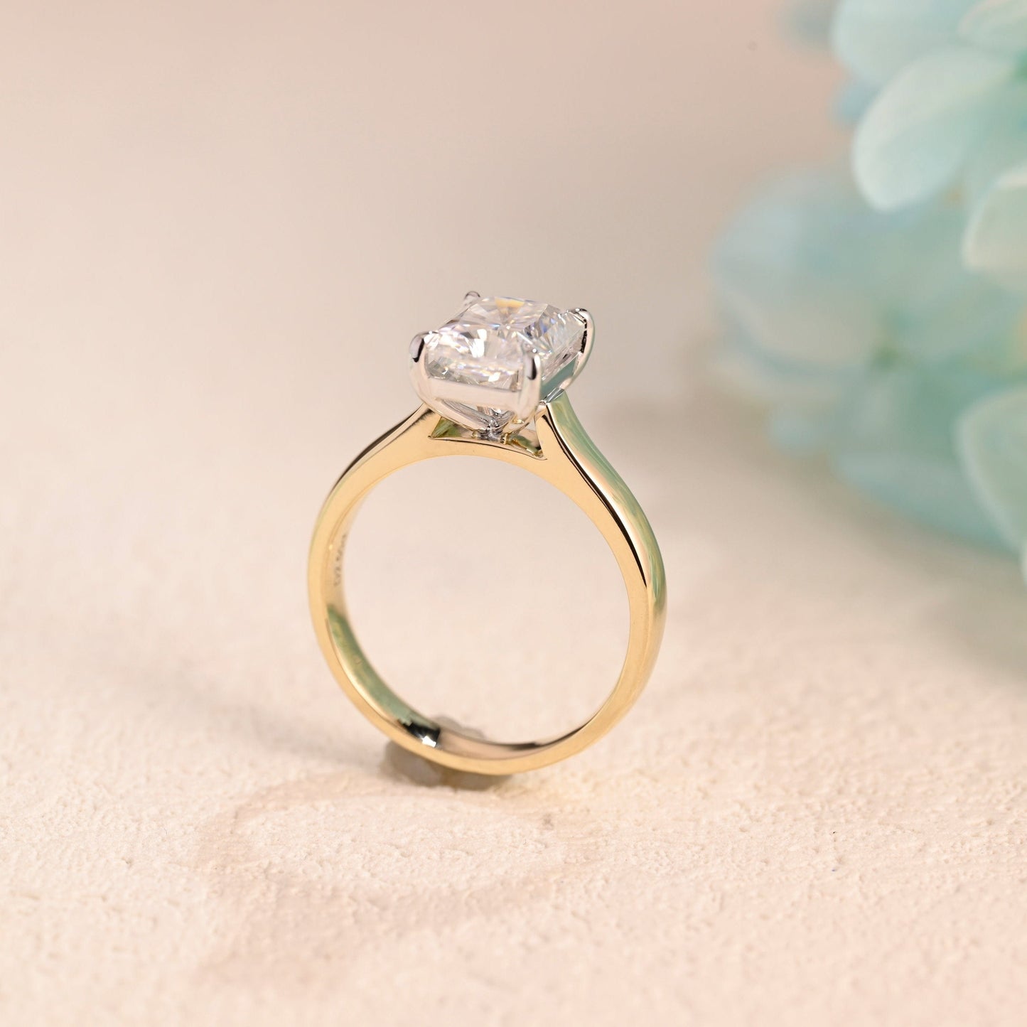 CausYou Radiant Cut Moissanite Engagement Ring Solid Gold Two Tone Radiant Cut Moissanite Engagement Ring