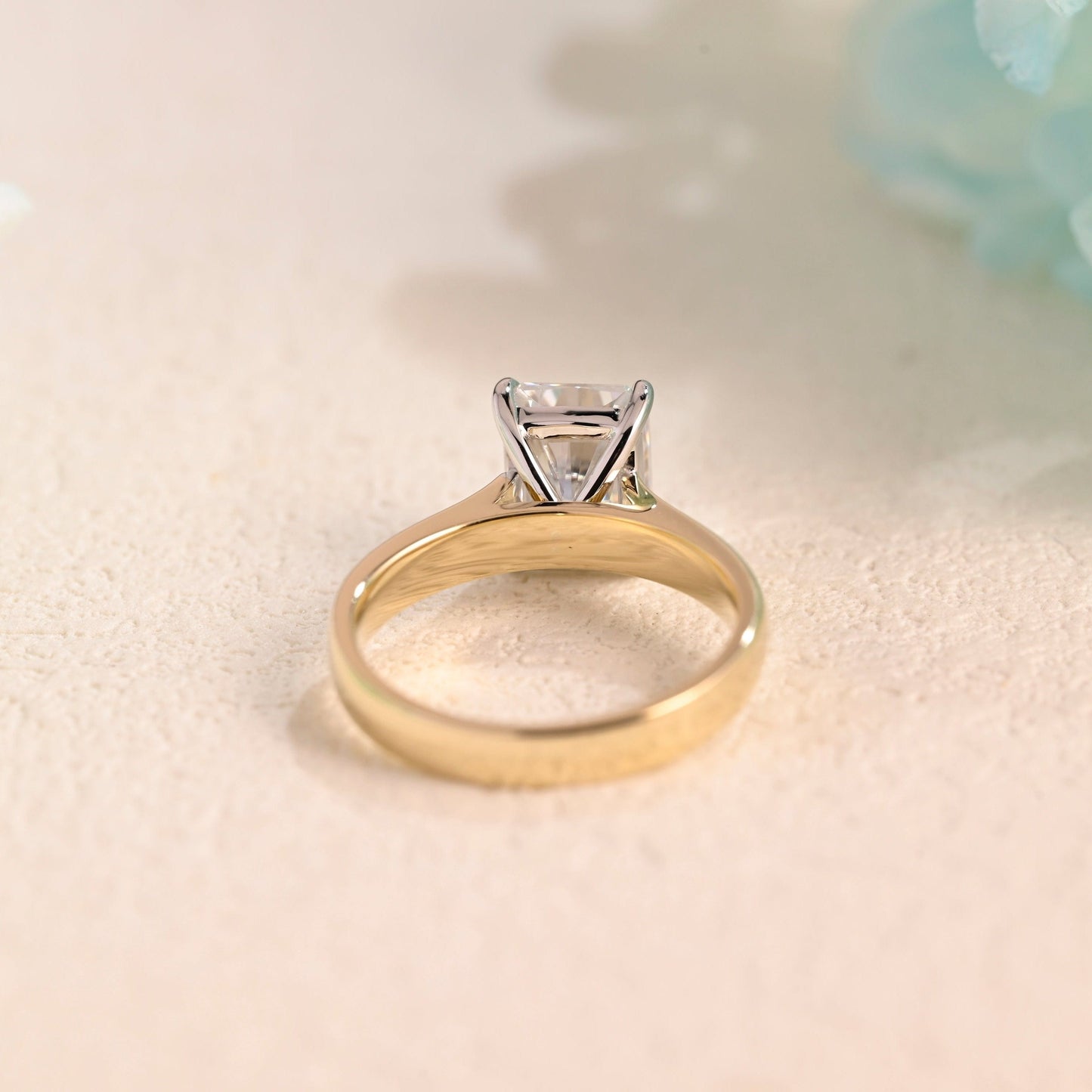 CausYou Radiant Cut Moissanite Engagement Ring Solid Gold Two Tone Radiant Cut Moissanite Engagement Ring
