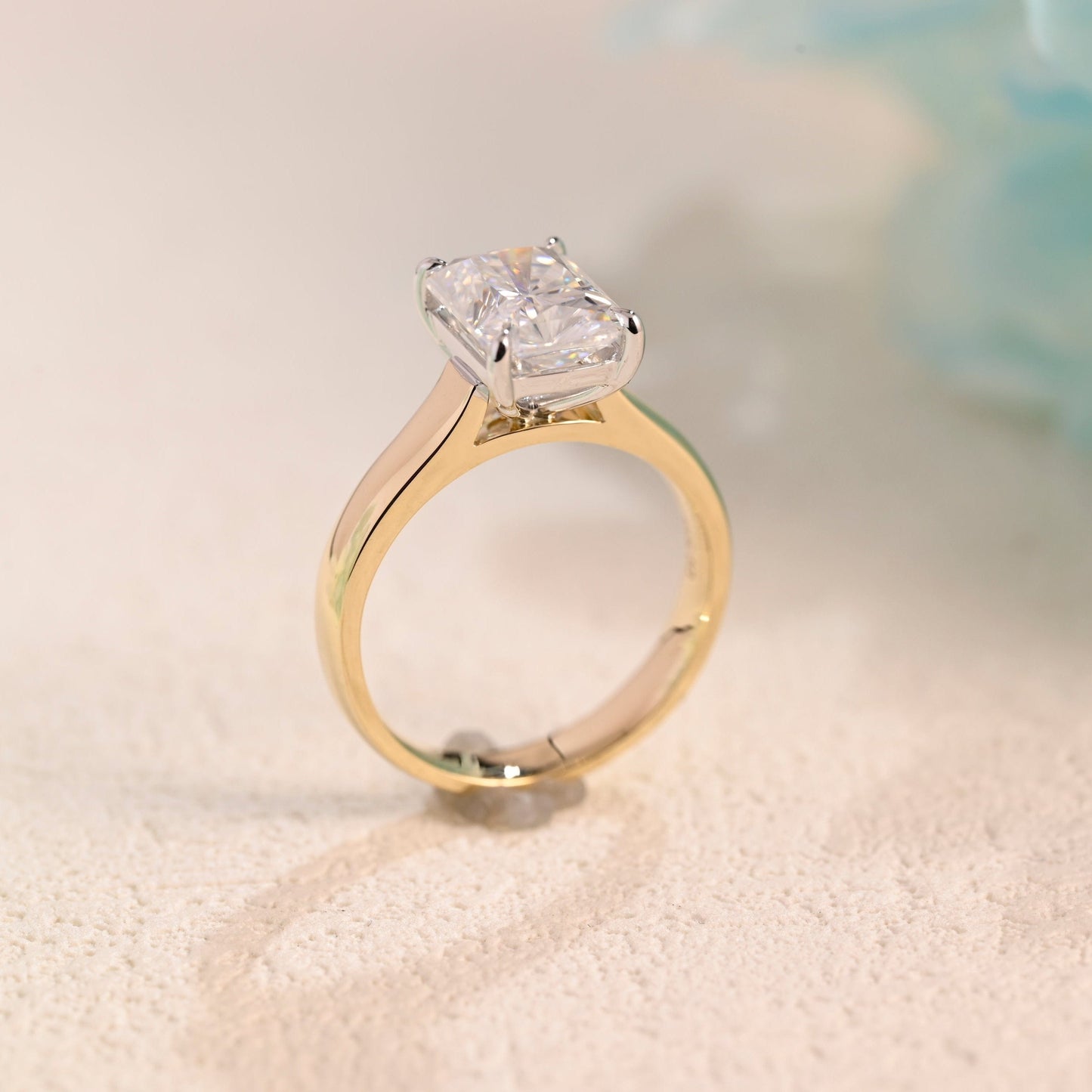 CausYou Radiant Cut Moissanite Engagement Ring Solid Gold Two Tone Radiant Cut Moissanite Engagement Ring