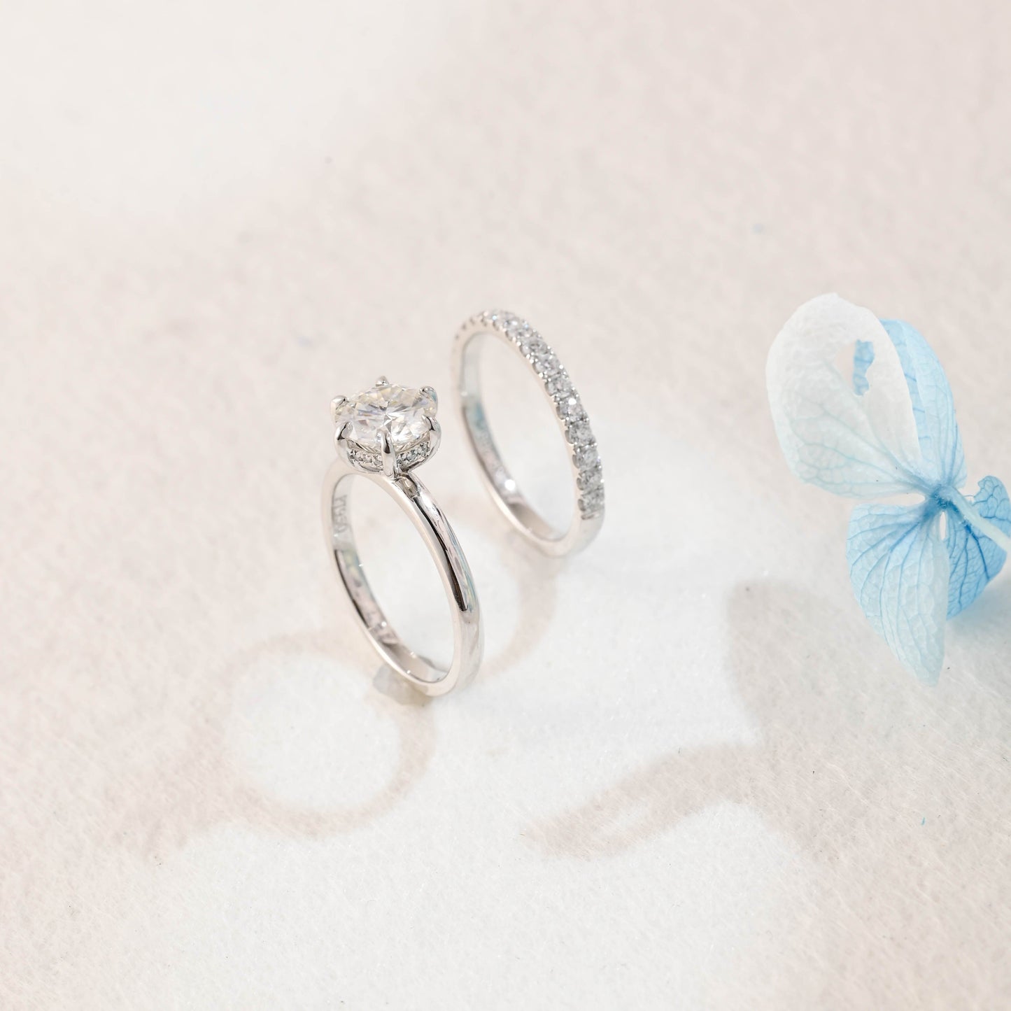 CausYou round cut bridal set Solid Gold Round Cut Moissanite Engagement Ring Set Hidden Halo, Bridal Set