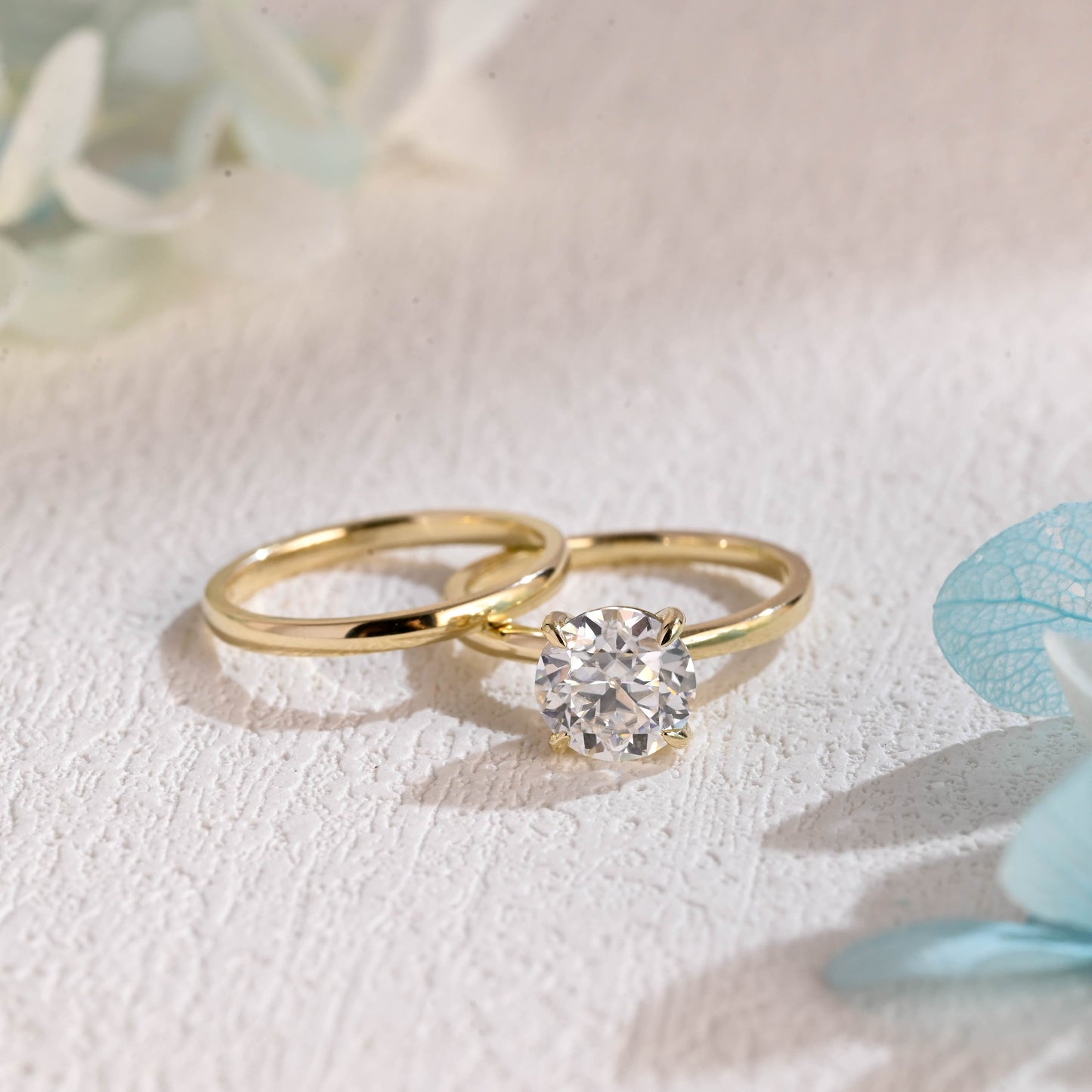 CausYou round cut bridal set Solid Gold Solitaire Round Cut Moissanite Engagement Ring Set, Bridal Set
