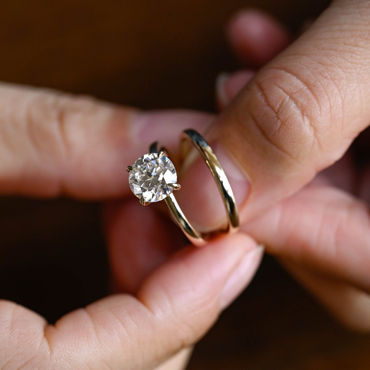 CausYou round cut bridal set Solid Gold Solitaire Round Cut Moissanite Engagement Ring Set, Bridal Set
