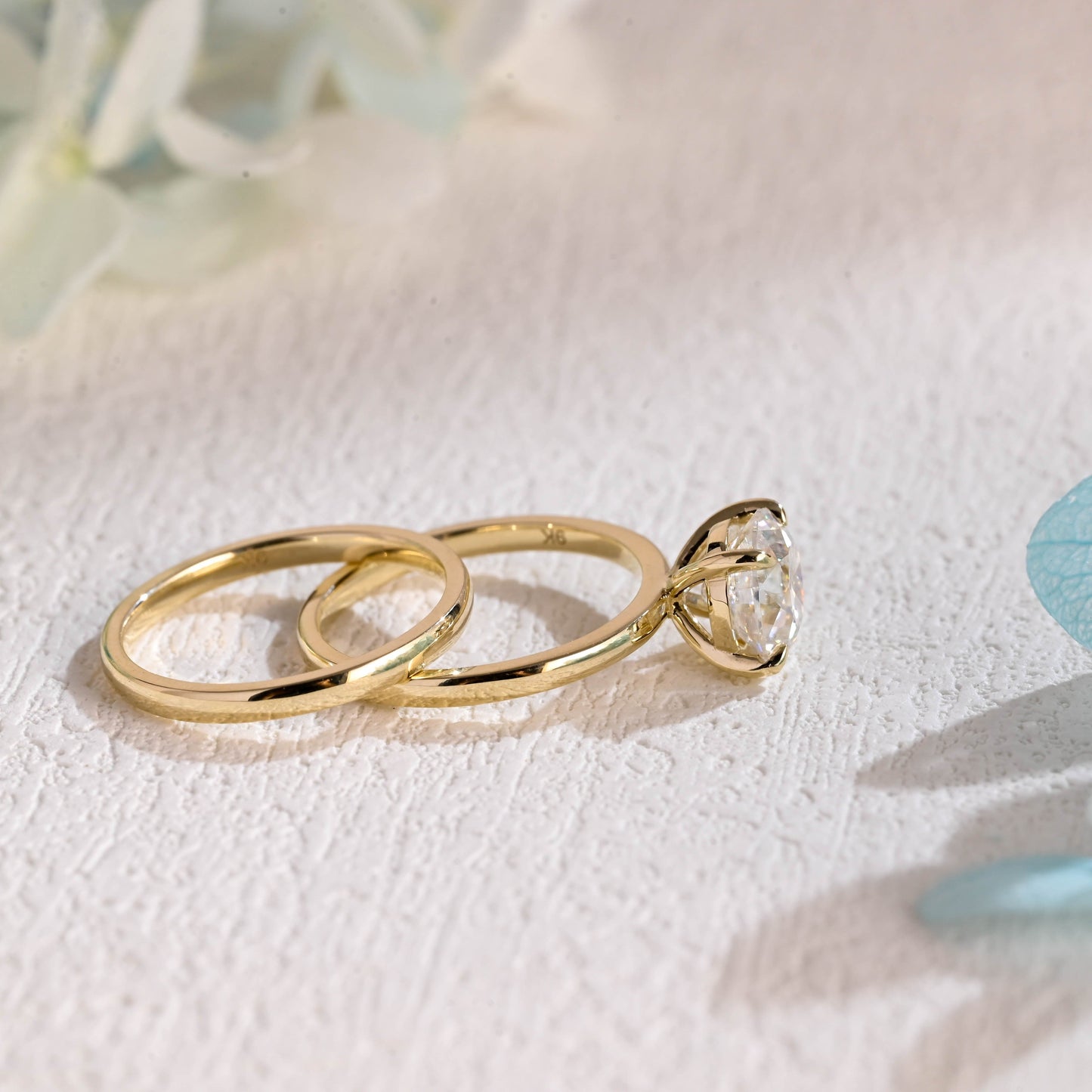 CausYou round cut bridal set Solid Gold Solitaire Round Cut Moissanite Engagement Ring Set, Bridal Set