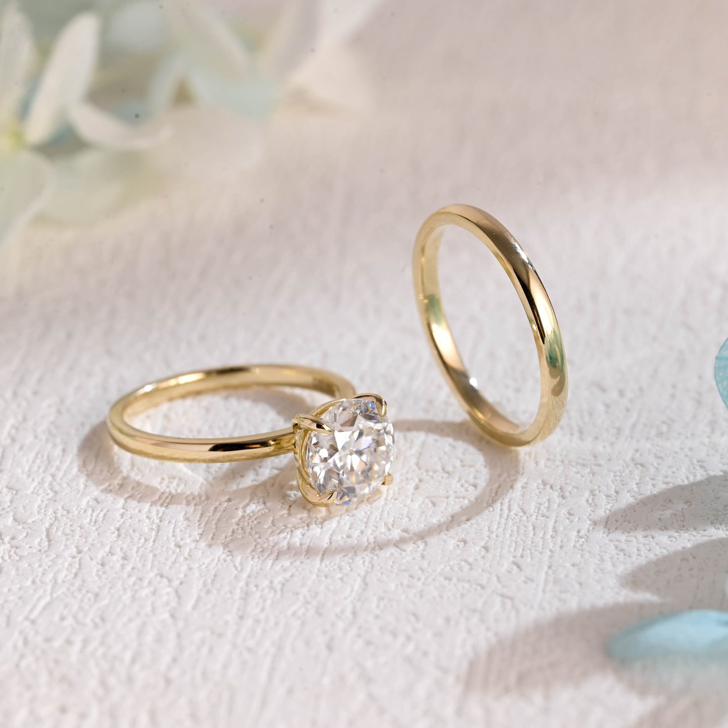 CausYou round cut bridal set Solid Gold Solitaire Round Cut Moissanite Engagement Ring Set, Bridal Set