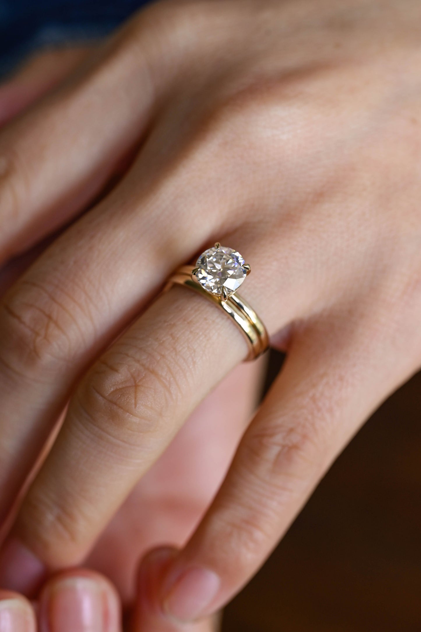 CausYou round cut bridal set Solid Gold Solitaire Round Cut Moissanite Engagement Ring Set, Bridal Set