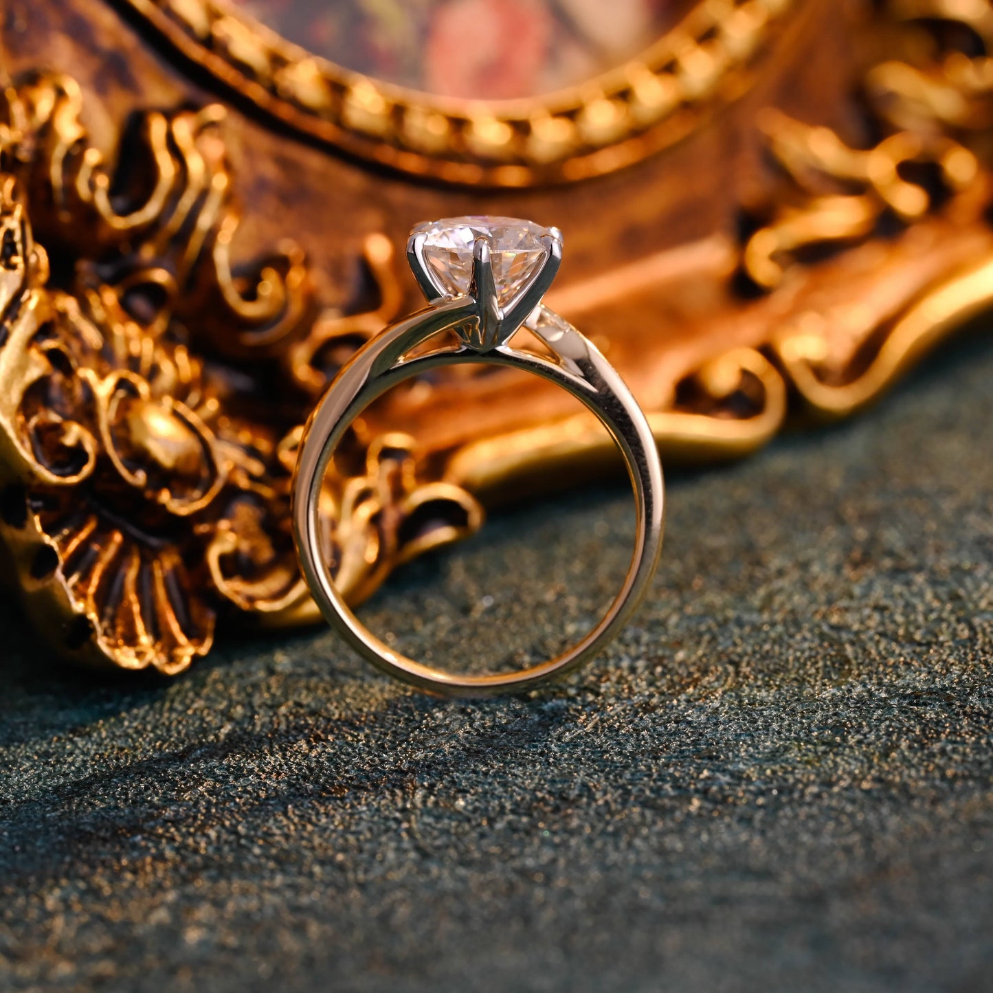 CausYou round cut diamond engagement ring CausYou Solid Gold D/VS1 Bypass Two Tone Round Cut Lab Grown Diamond Engagement Ring
