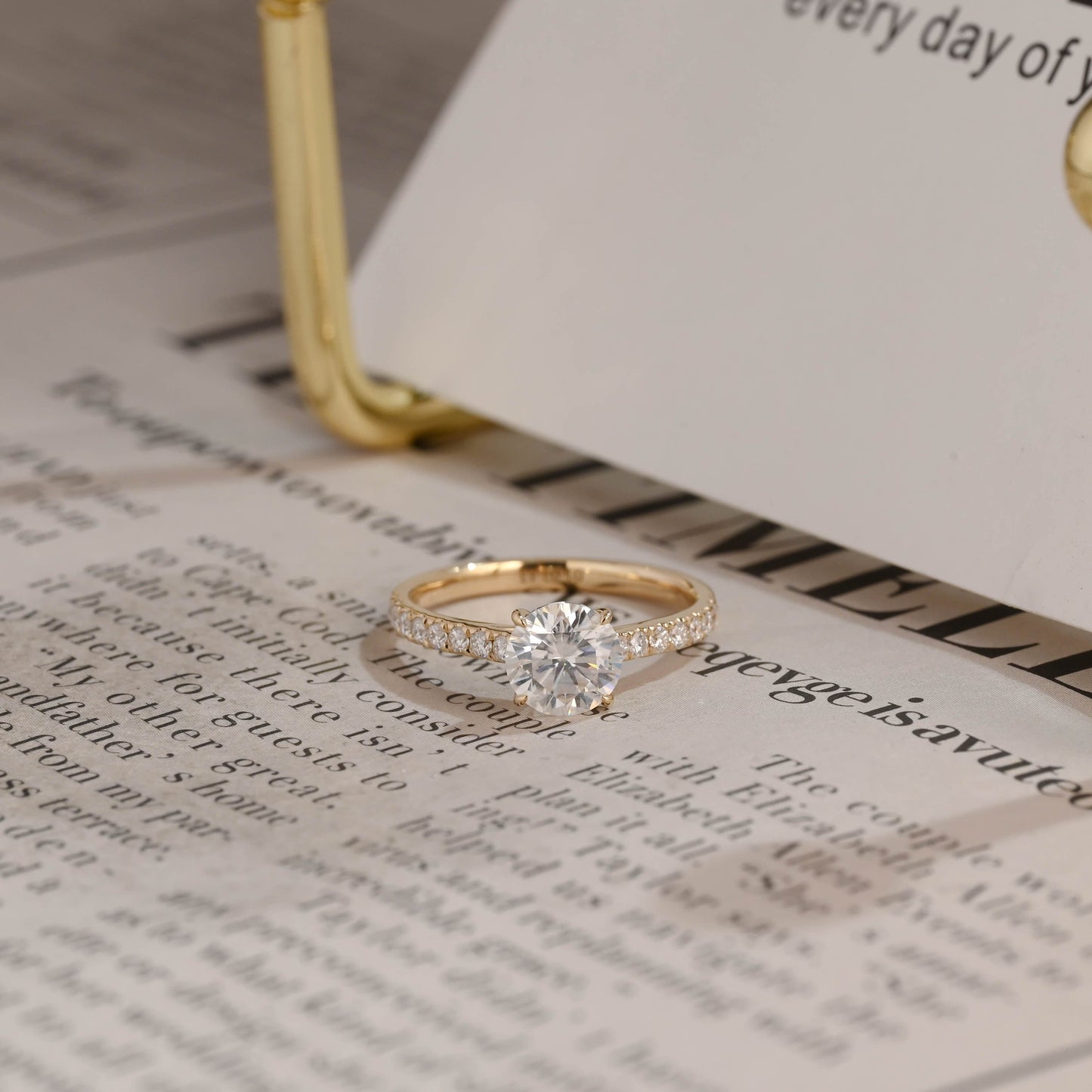 CausYou round cut diamond engagement ring CausYou Solid Gold D/VS1 Half Pave Round Cut Lab Grown Diamond Ring, Engagement Ring, Wedding Promise Ring for Her