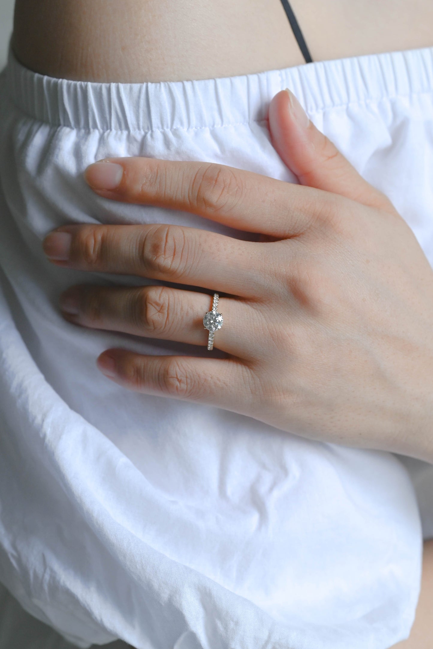 CausYou round cut diamond engagement ring CausYou Solid Gold D/VS1 Half Pave Round Cut Lab Grown Diamond Ring, Engagement Ring, Wedding Promise Ring for Her