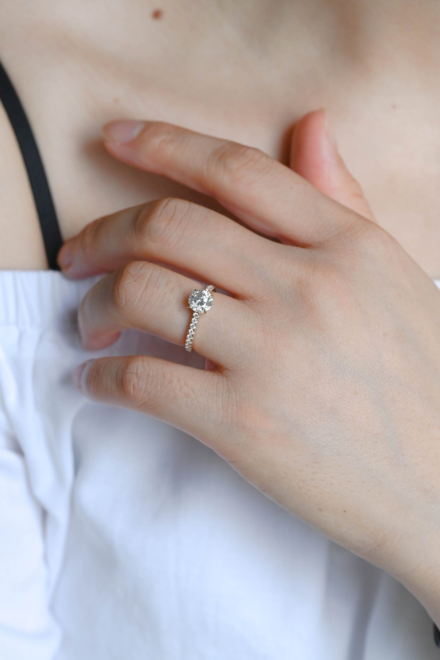 CausYou round cut diamond engagement ring CausYou Solid Gold D/VS1 Half Pave Round Cut Lab Grown Diamond Ring, Engagement Ring, Wedding Promise Ring for Her