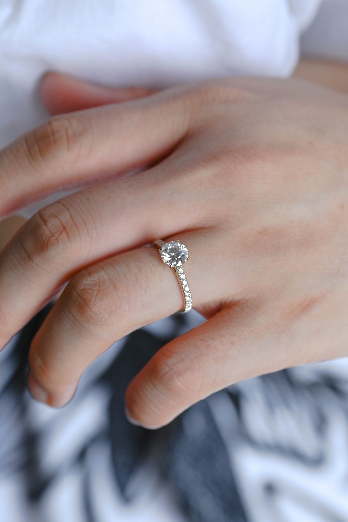 CausYou round cut diamond engagement ring CausYou Solid Gold D/VS1 Half Pave Round Cut Lab Grown Diamond Ring, Engagement Ring, Wedding Promise Ring for Her