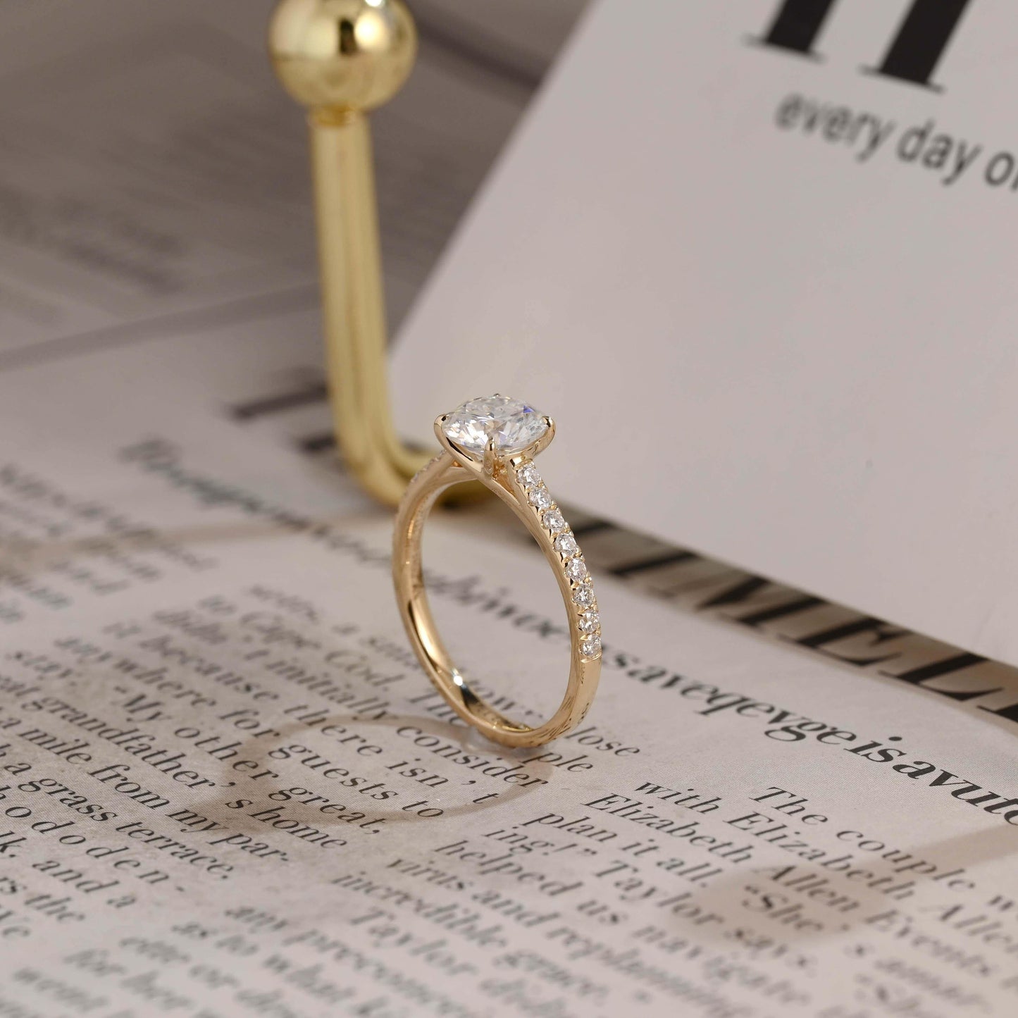 CausYou round cut diamond engagement ring CausYou Solid Gold D/VS1 Half Pave Round Cut Lab Grown Diamond Ring, Engagement Ring, Wedding Promise Ring for Her
