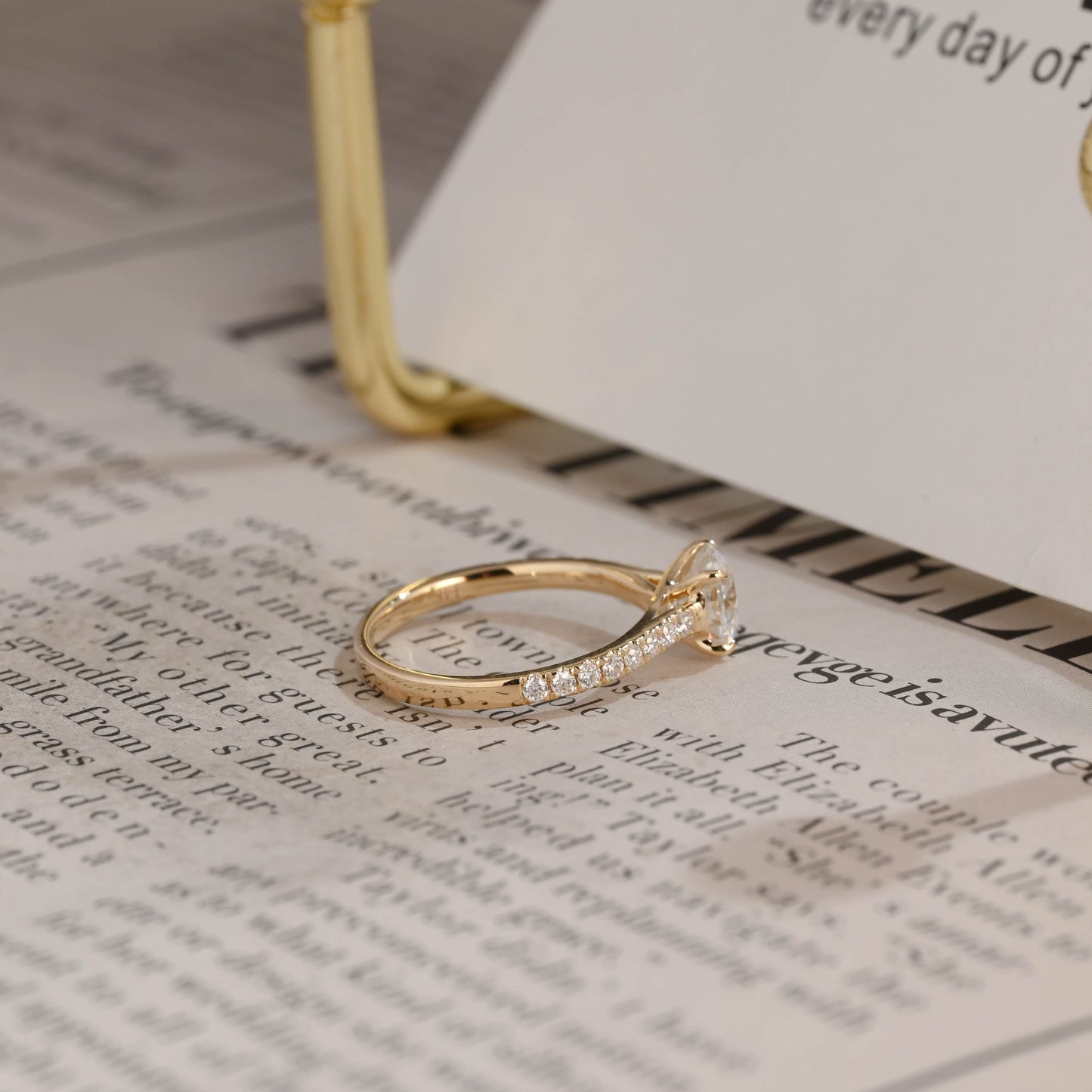 CausYou round cut diamond engagement ring CausYou Solid Gold D/VS1 Half Pave Round Cut Lab Grown Diamond Ring, Engagement Ring, Wedding Promise Ring for Her