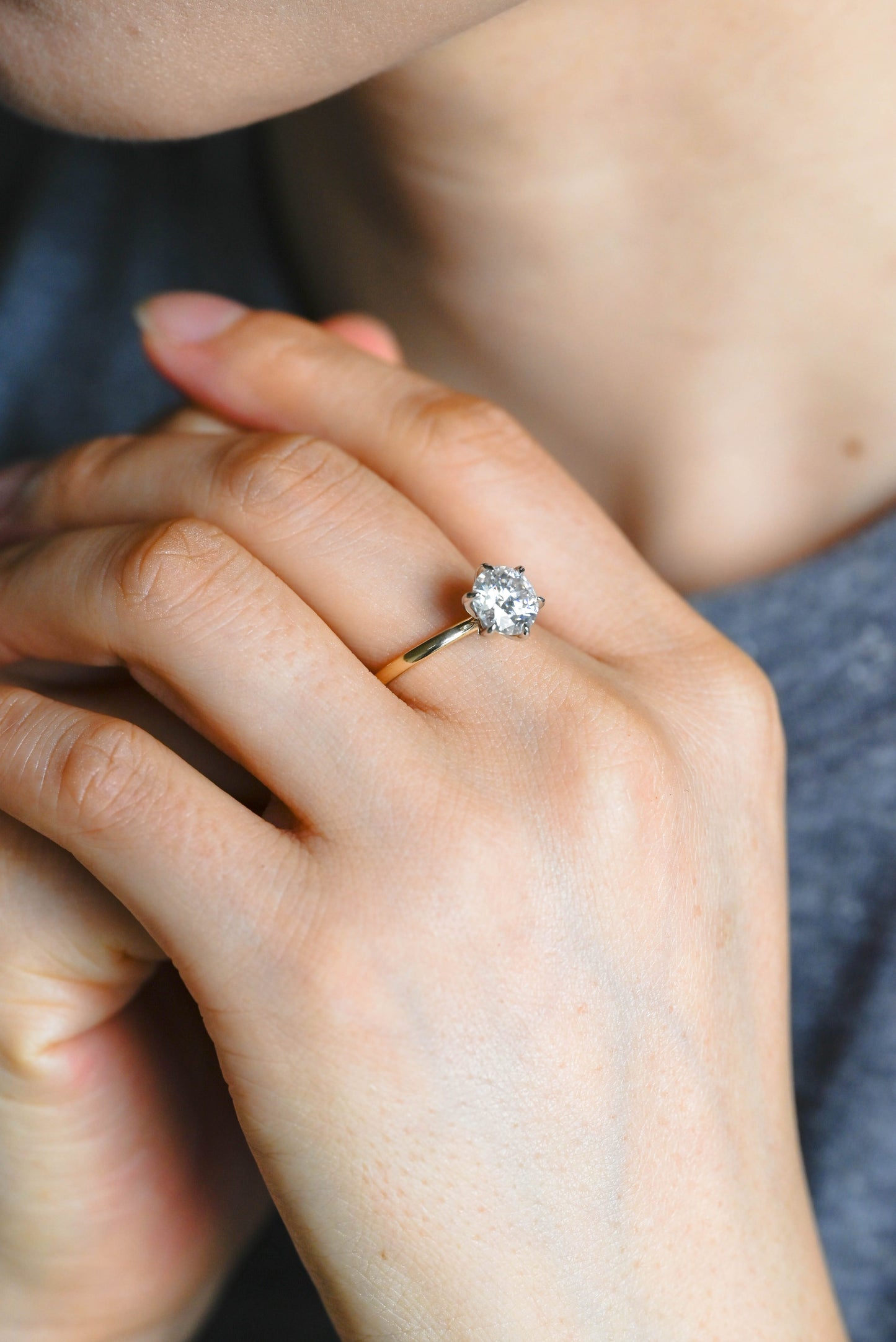 CausYou round cut diamond engagement ring CausYou Solid Gold D/VS1 Two Tone Round Cut Diamond Ring, Lab Grown Diamond Engagement Ring
