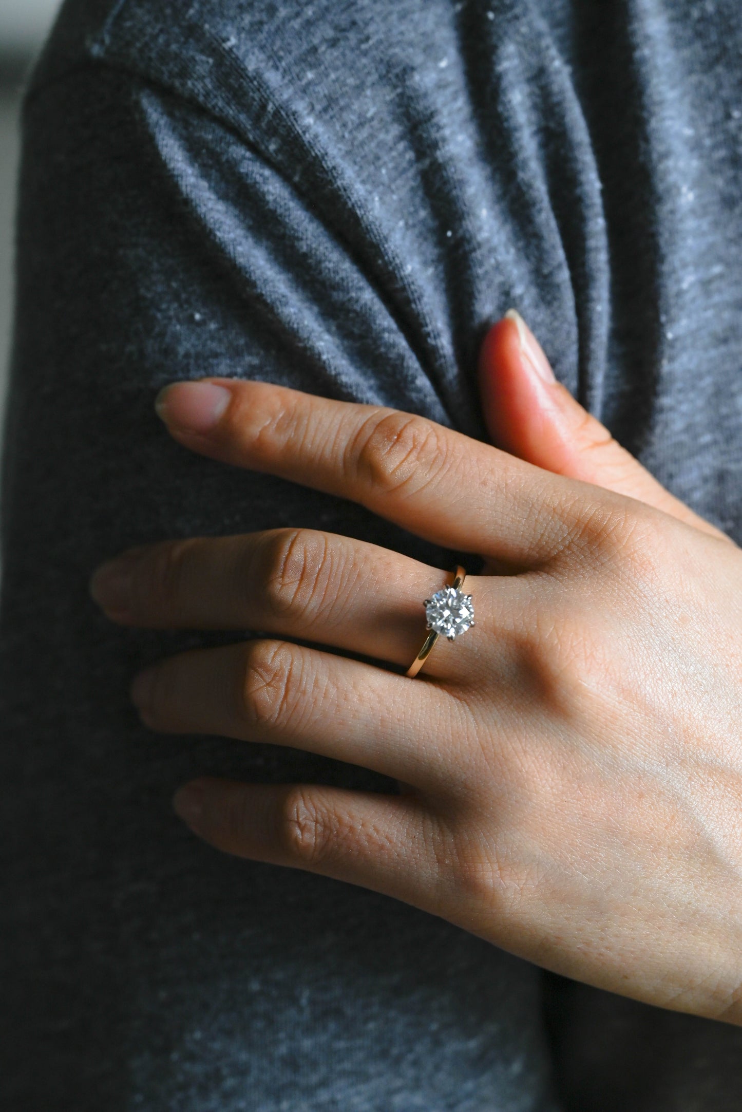 CausYou round cut diamond engagement ring CausYou Solid Gold D/VS1 Two Tone Round Cut Diamond Ring, Lab Grown Diamond Engagement Ring