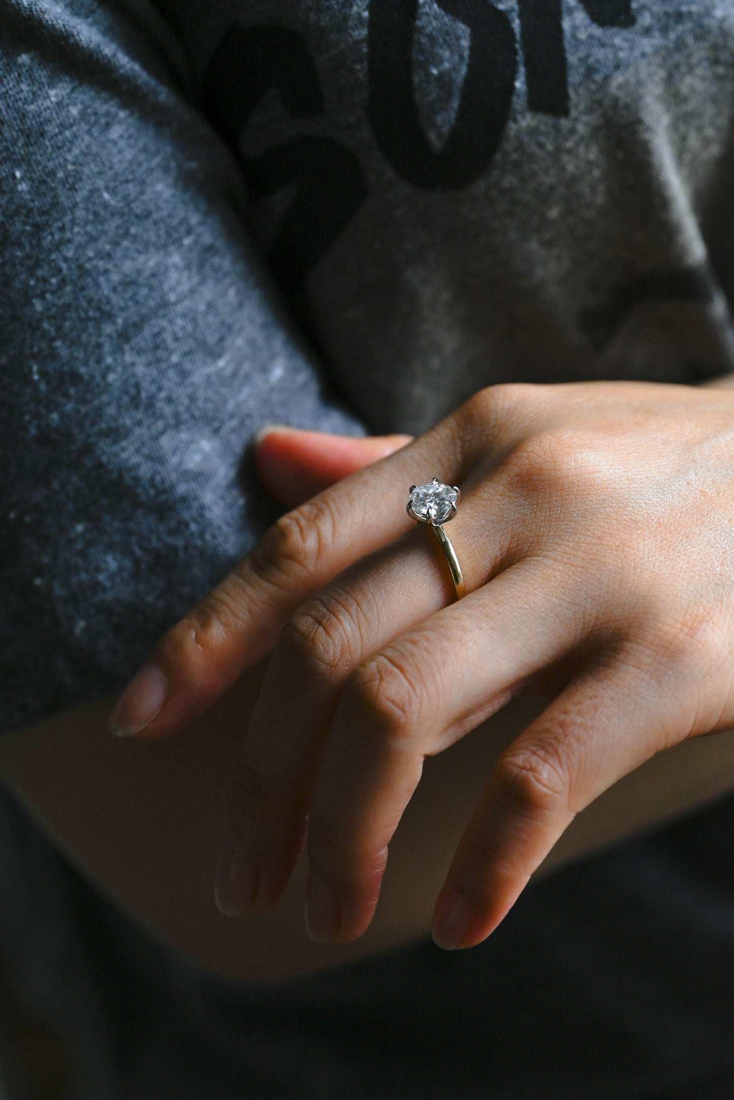CausYou round cut diamond engagement ring CausYou Solid Gold D/VS1 Two Tone Round Cut Diamond Ring, Lab Grown Diamond Engagement Ring