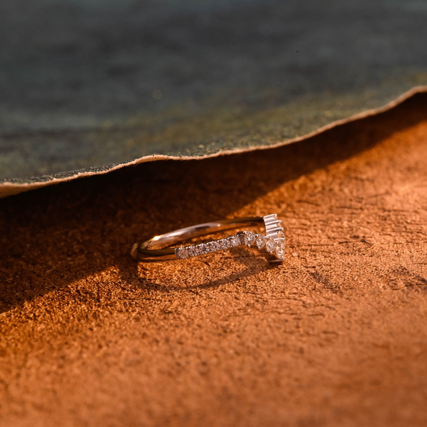 CausYou round cut diamond engagement ring Solid Gold Curved Lab Grown Diamond Wedding Band, Matching Wedding Ring for Woman Wife