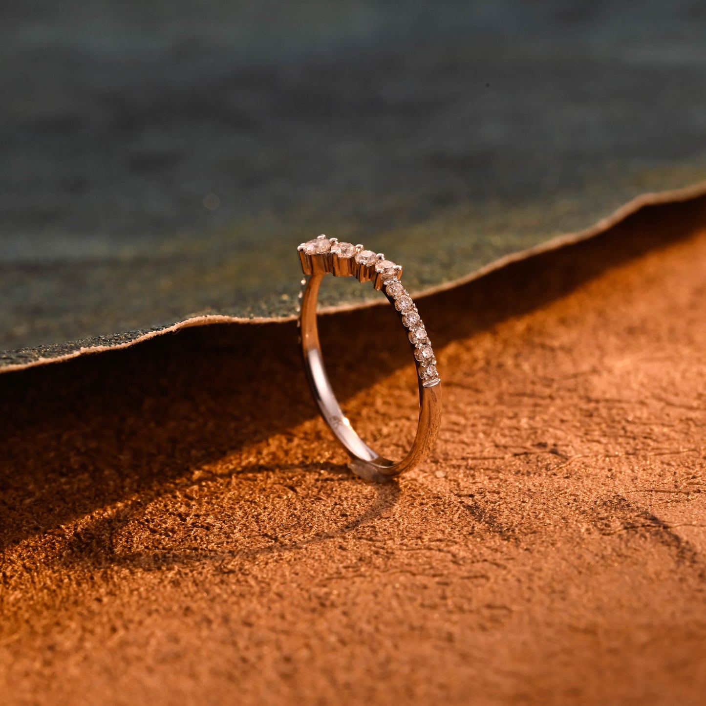 CausYou round cut diamond engagement ring Solid Gold Curved Lab Grown Diamond Wedding Band, Matching Wedding Ring for Woman Wife