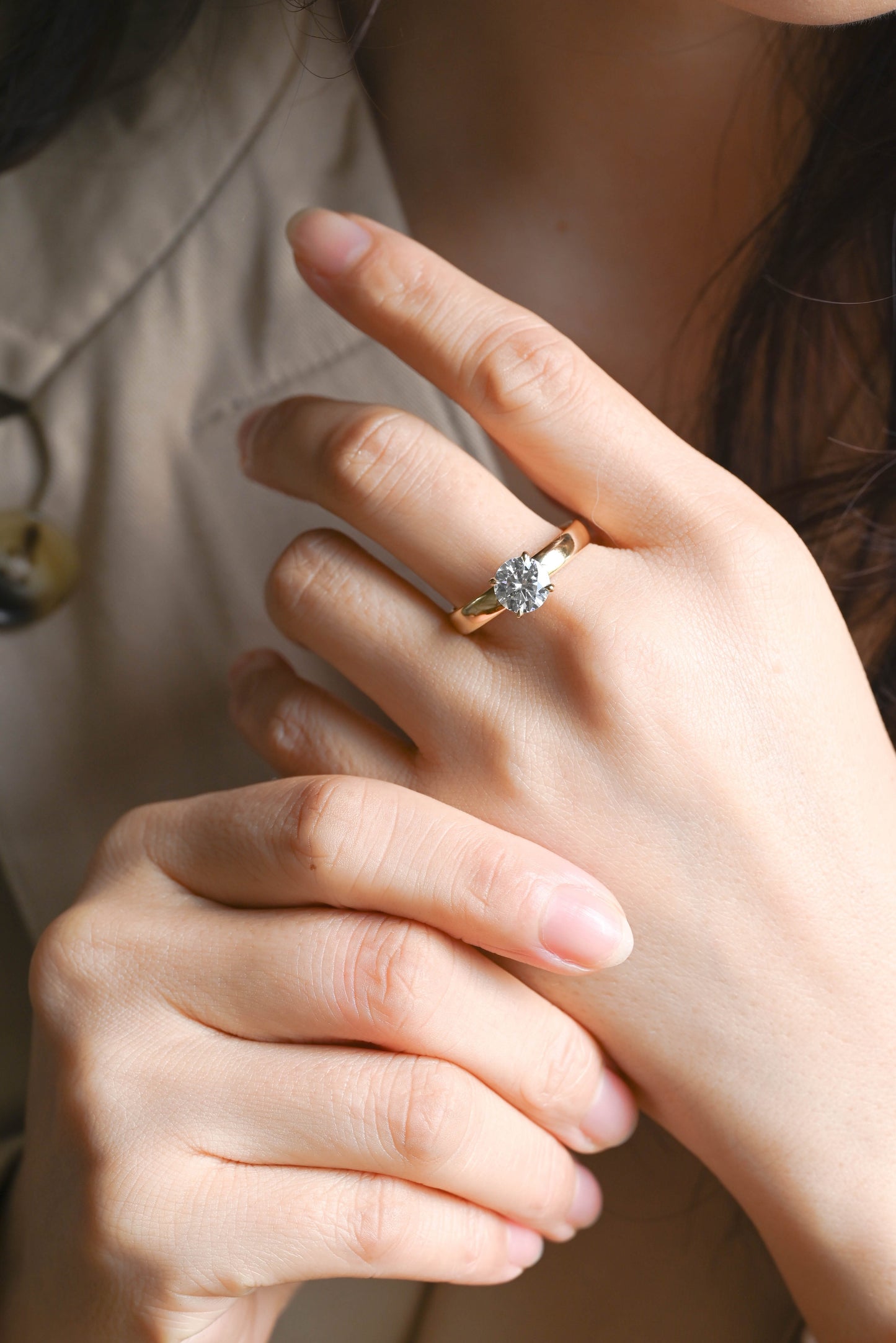 CausYou round cut diamond engagement ring Solid Gold D/VS1 4mm Wide Band Round Cut Lab Grown Diamond Engagement Ring