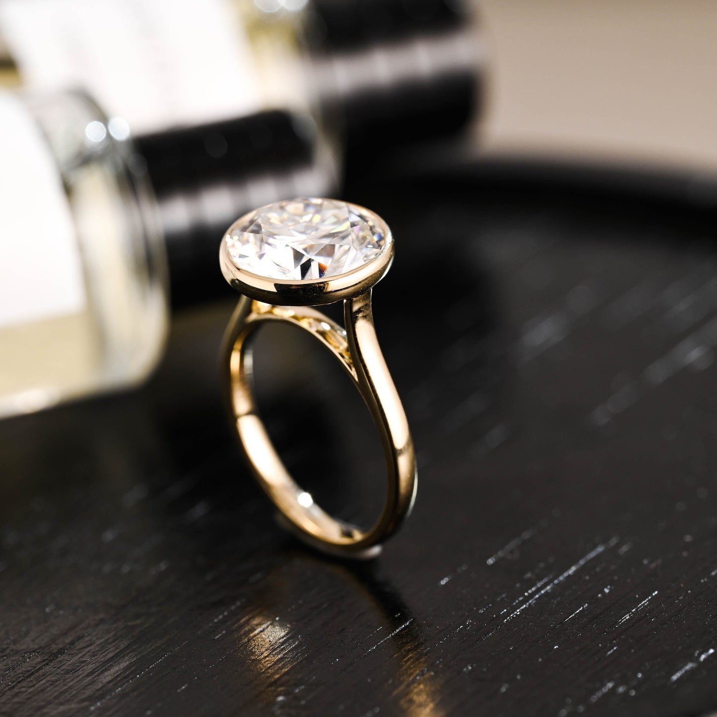 CausYou round cut diamond engagement ring Solid Gold D/VS1 Bezel High Setting Round Cut Lab Grown Diamond Engagement Ring