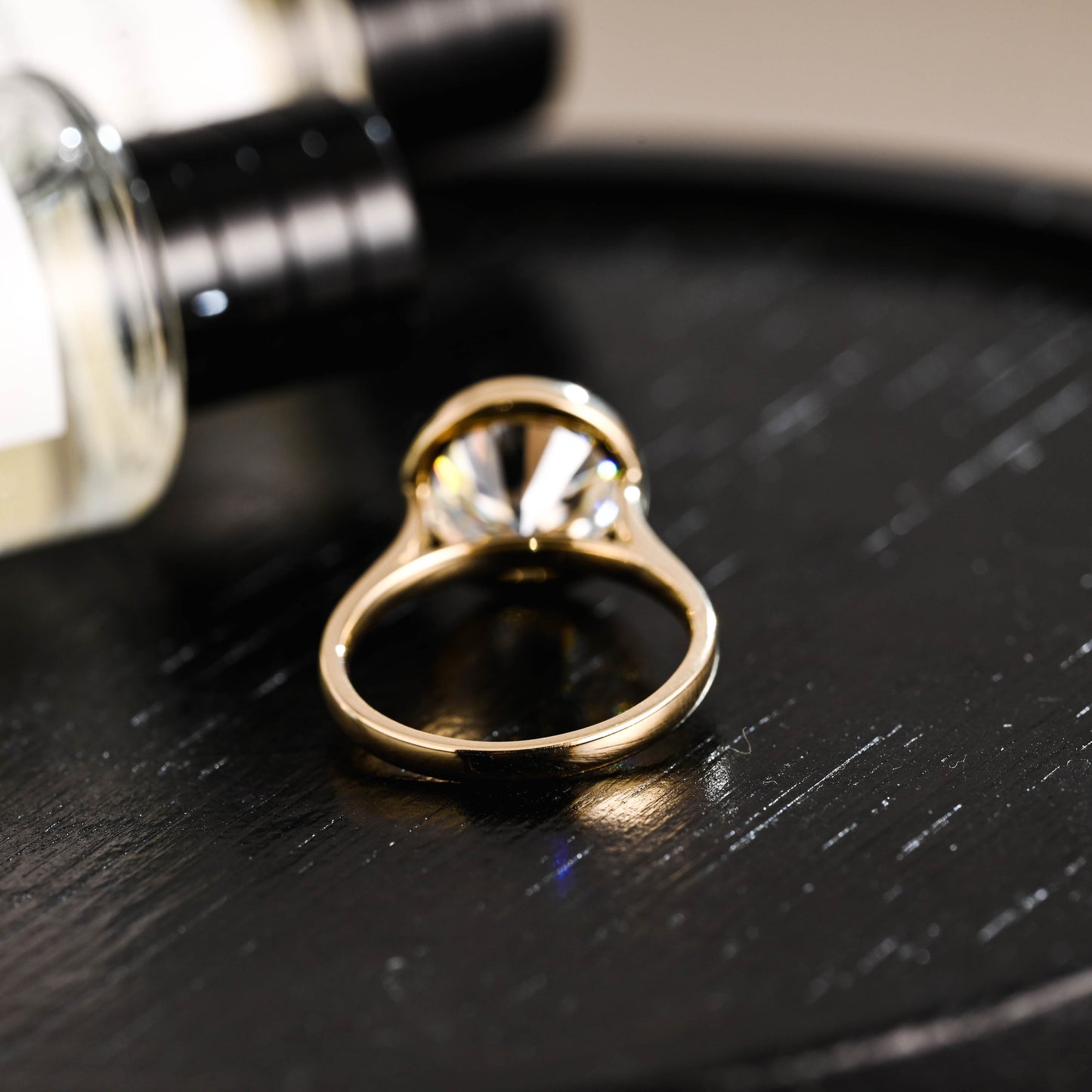 CausYou round cut diamond engagement ring Solid Gold D/VS1 Bezel High Setting Round Cut Lab Grown Diamond Engagement Ring