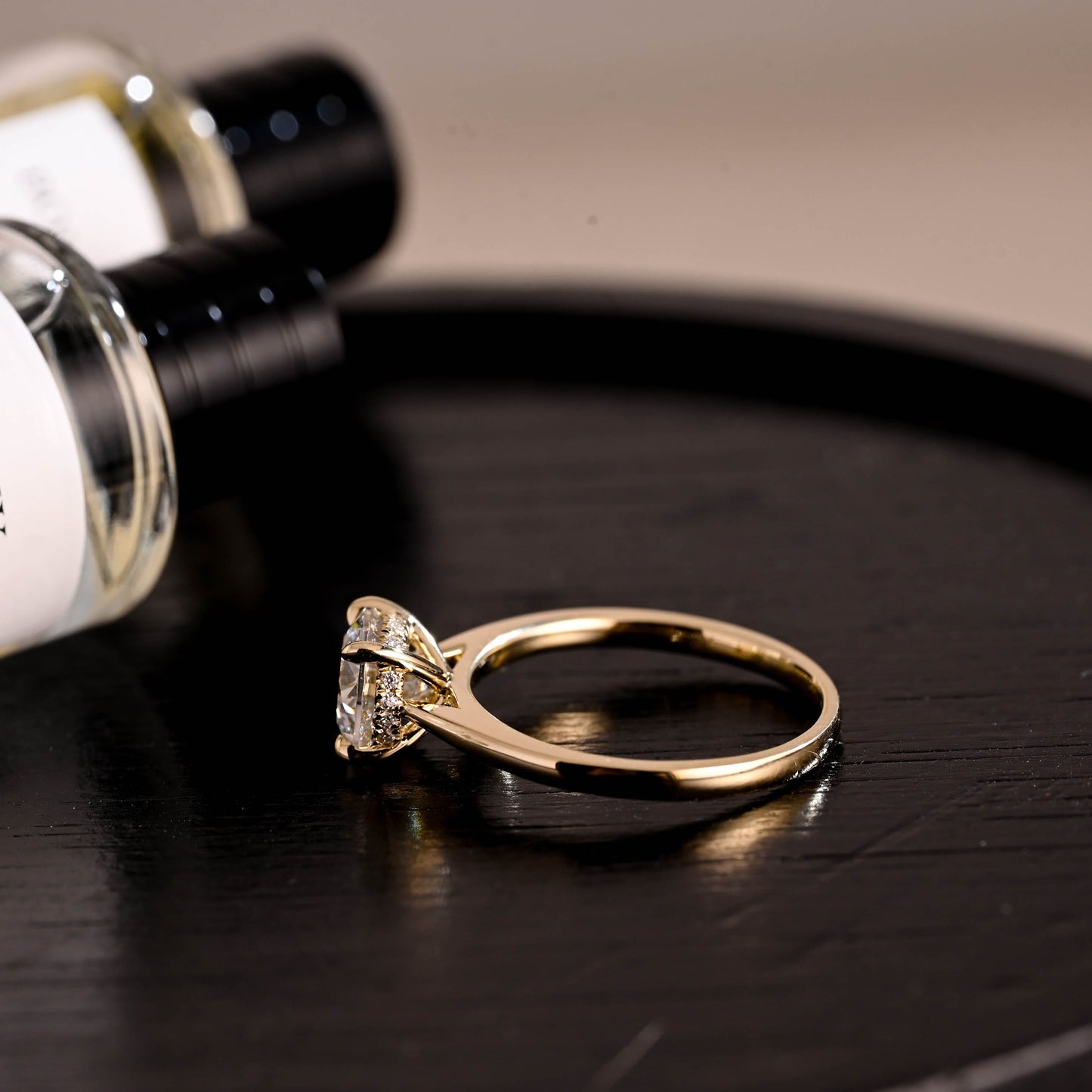 CausYou round cut diamond engagement ring Solid Gold D/VS1 Cathedral Setting Hidden Halo Round Cut Lab Grown Diamond Engagement Ring