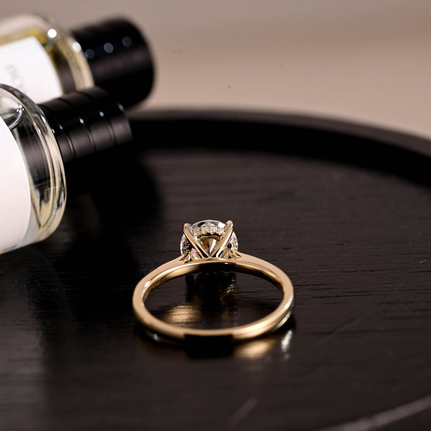 CausYou round cut diamond engagement ring Solid Gold D/VS1 Cathedral Setting Hidden Halo Round Cut Lab Grown Diamond Engagement Ring