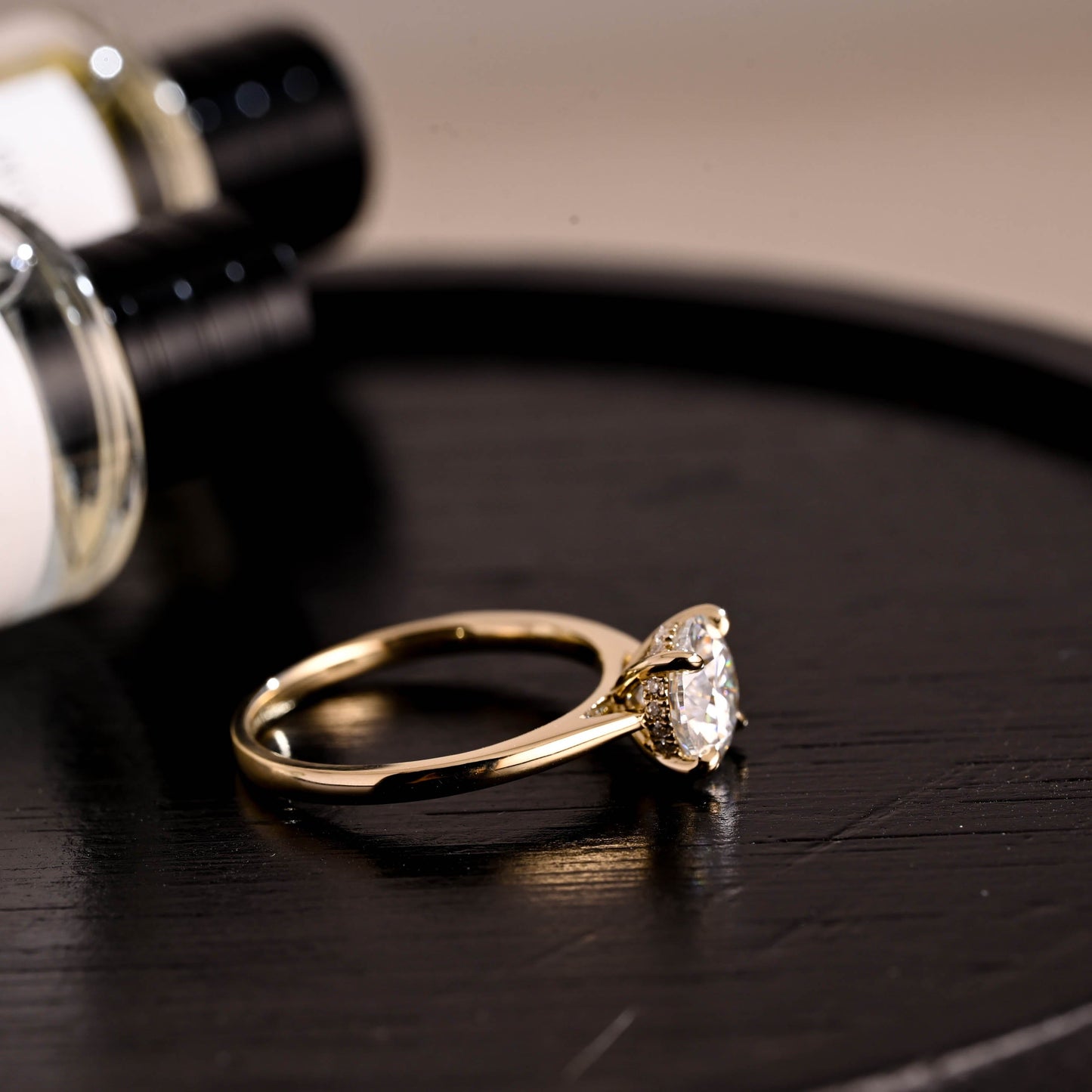 CausYou round cut diamond engagement ring Solid Gold D/VS1 Cathedral Setting Hidden Halo Round Cut Lab Grown Diamond Engagement Ring