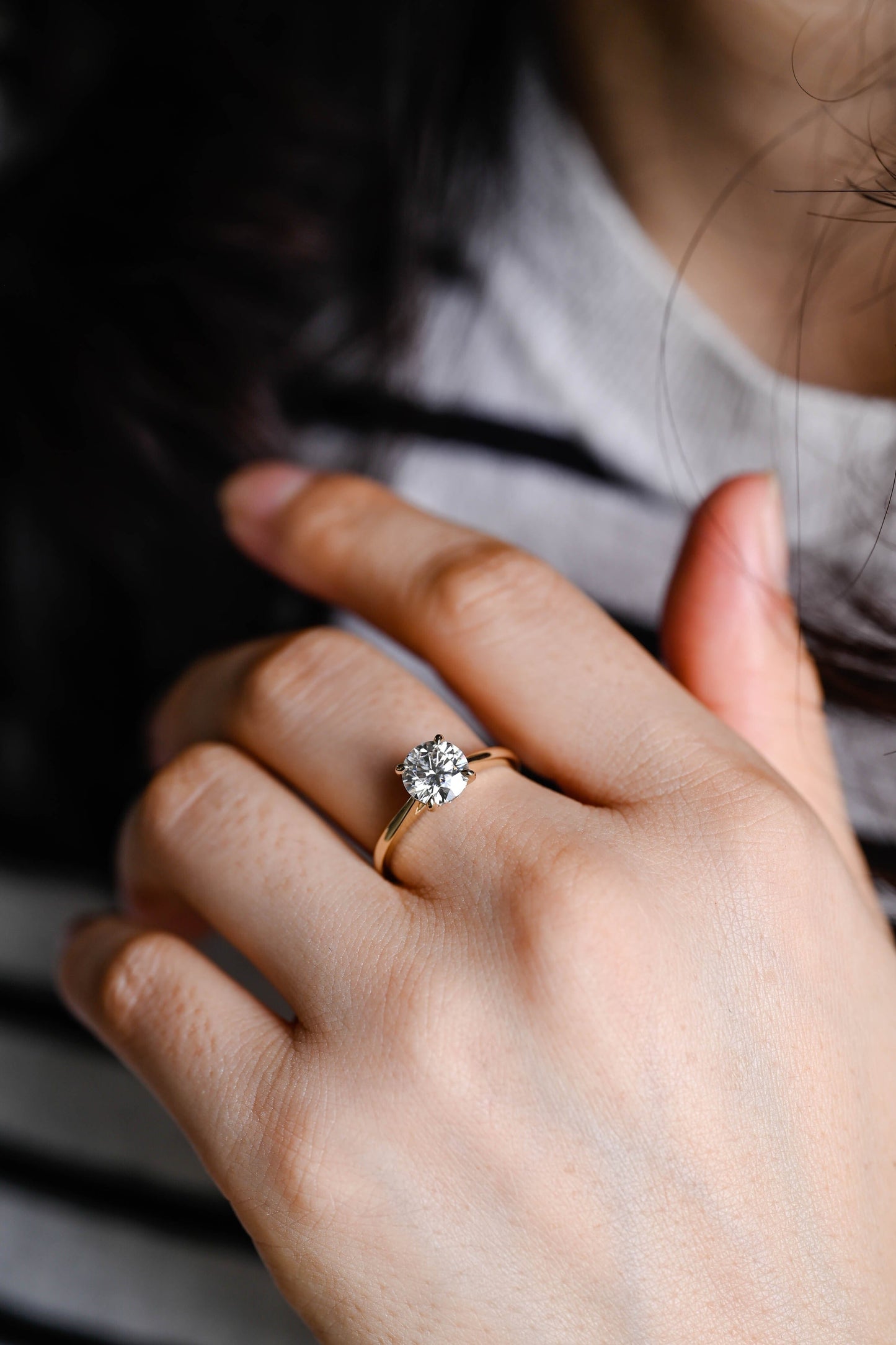 CausYou round cut diamond engagement ring Solid Gold D/VS1 Cathedral Setting Hidden Halo Round Cut Lab Grown Diamond Engagement Ring