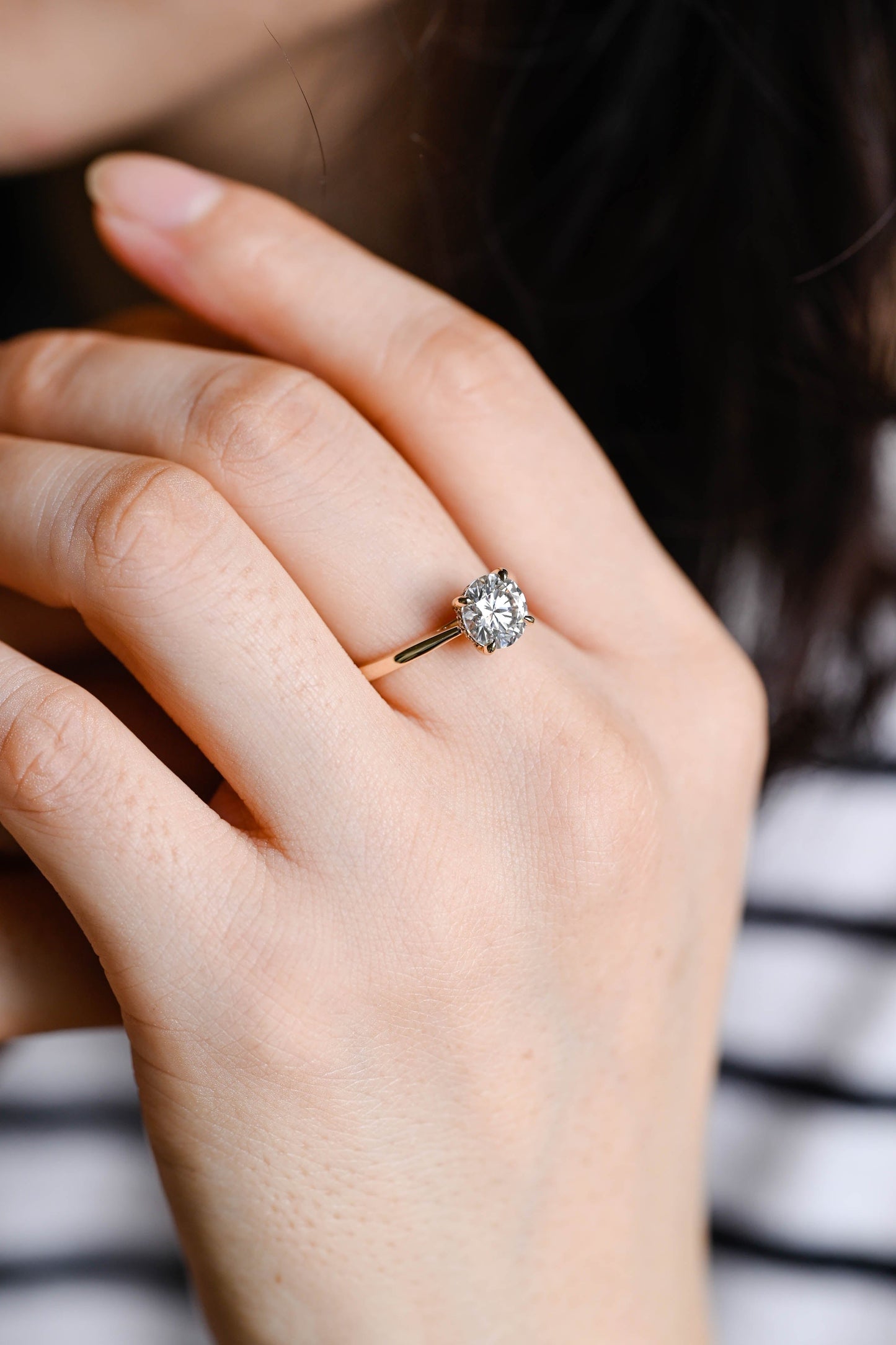 CausYou round cut diamond engagement ring Solid Gold D/VS1 Cathedral Setting Hidden Halo Round Cut Lab Grown Diamond Engagement Ring