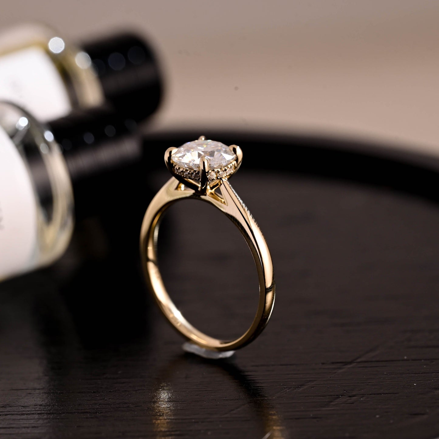 CausYou round cut diamond engagement ring Solid Gold D/VS1 Cathedral Setting Hidden Halo Round Cut Lab Grown Diamond Engagement Ring