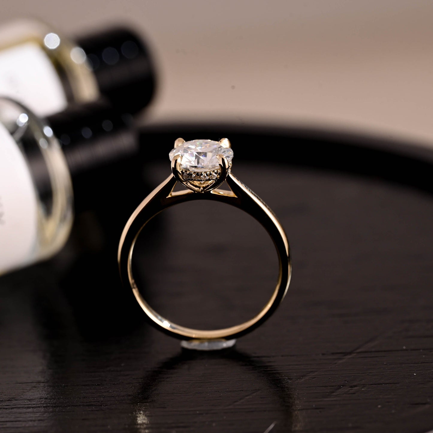 CausYou round cut diamond engagement ring Solid Gold D/VS1 Cathedral Setting Hidden Halo Round Cut Lab Grown Diamond Engagement Ring