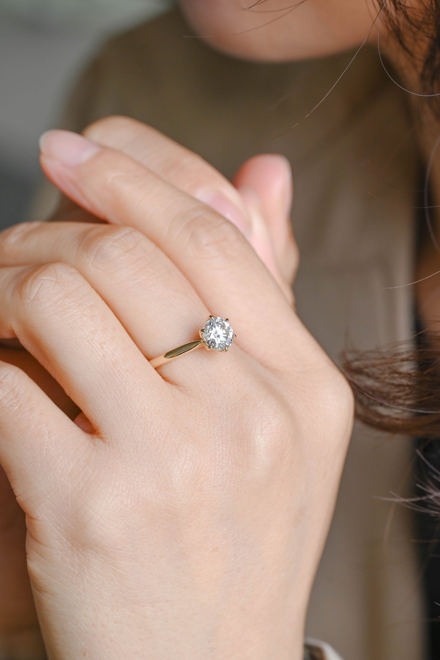 CausYou round cut diamond engagement ring Solid Gold D/VS1 Cathedral Tulip Setting Round Cut Lab Grown Diamond Engagement Ring