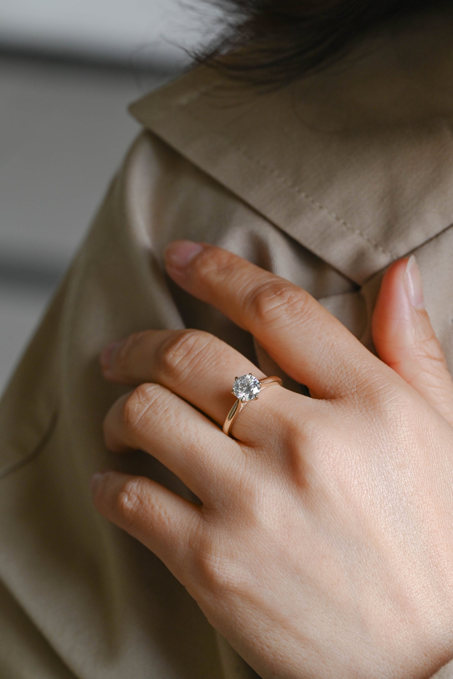 CausYou round cut diamond engagement ring Solid Gold D/VS1 Cathedral Tulip Setting Round Cut Lab Grown Diamond Engagement Ring