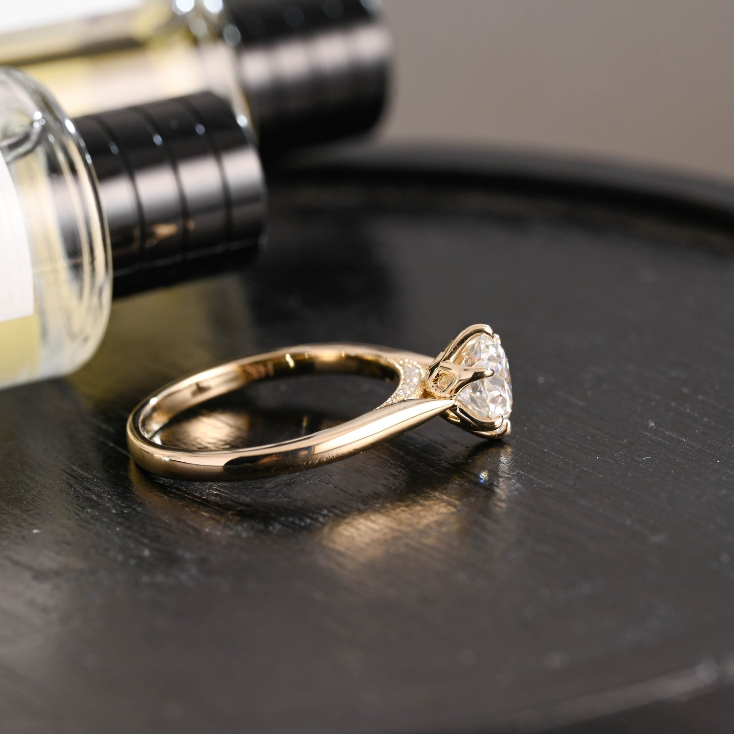 CausYou round cut diamond engagement ring Solid Gold D/VS1 Cathedral Tulip Setting Round Cut Lab Grown Diamond Engagement Ring