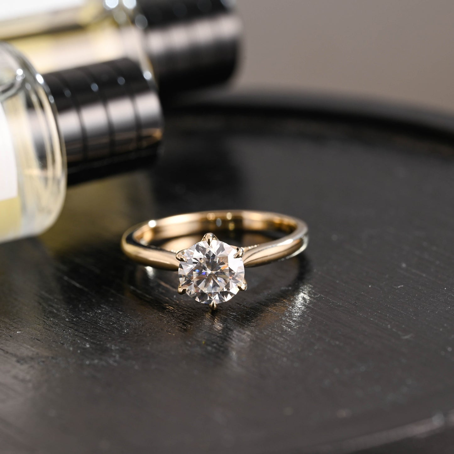 CausYou round cut diamond engagement ring Solid Gold D/VS1 Cathedral Tulip Setting Round Cut Lab Grown Diamond Engagement Ring